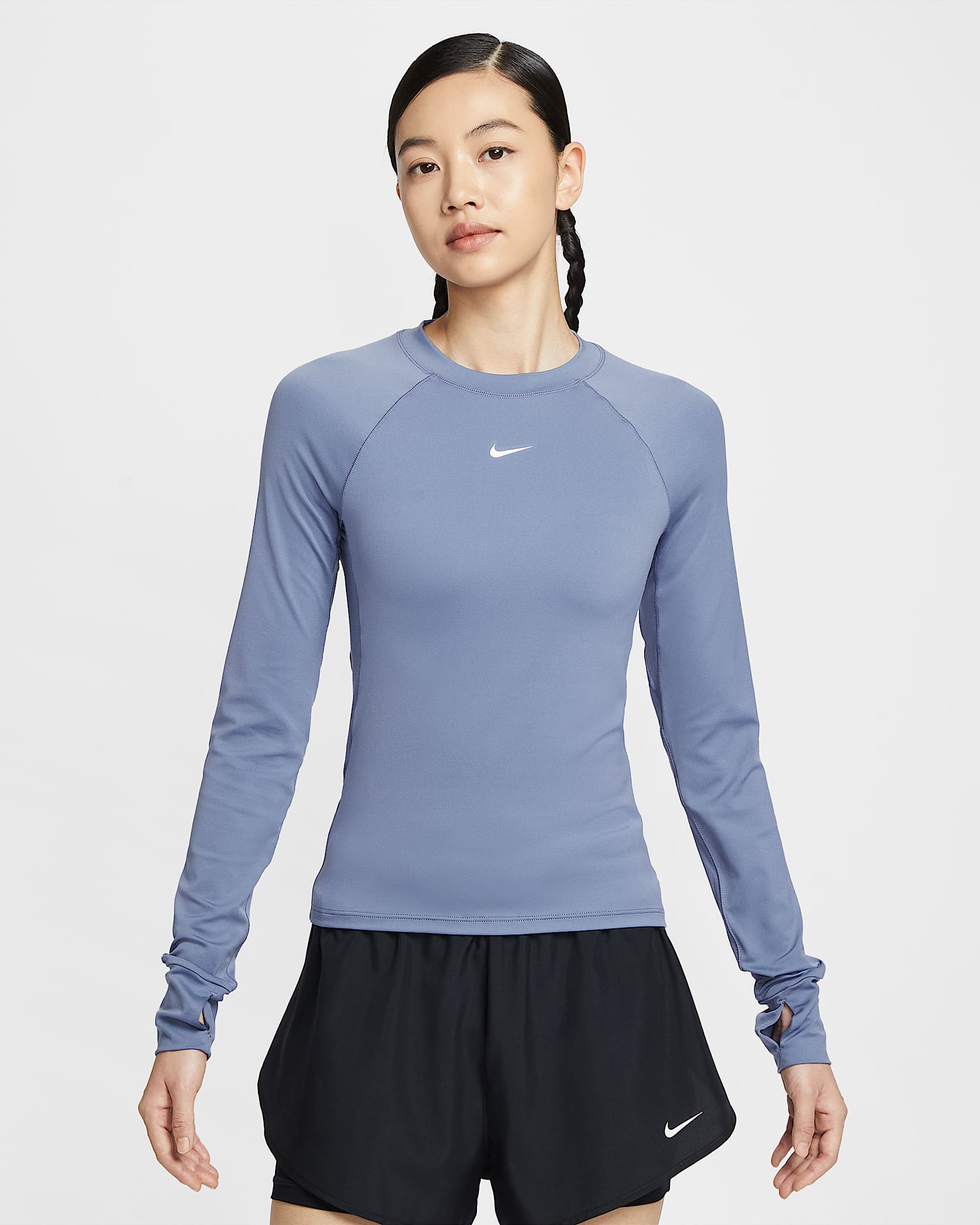 Nike Pro Dri-FIT 女子速干紧身训练长袖上衣 - 世界靛青/白色