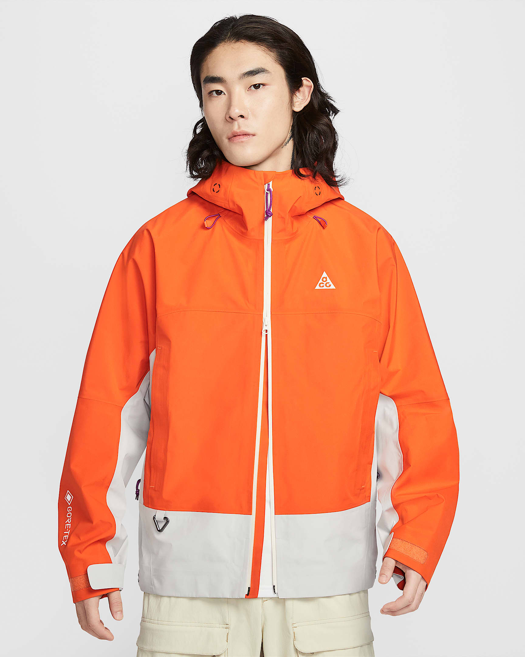 Nike ACG "Misery Ridge" Storm-FIT ADV GORE-TEX 3L 男/女防风防水户外夹克硬壳冲锋衣 - 安全橙/浅骨色/山峰白