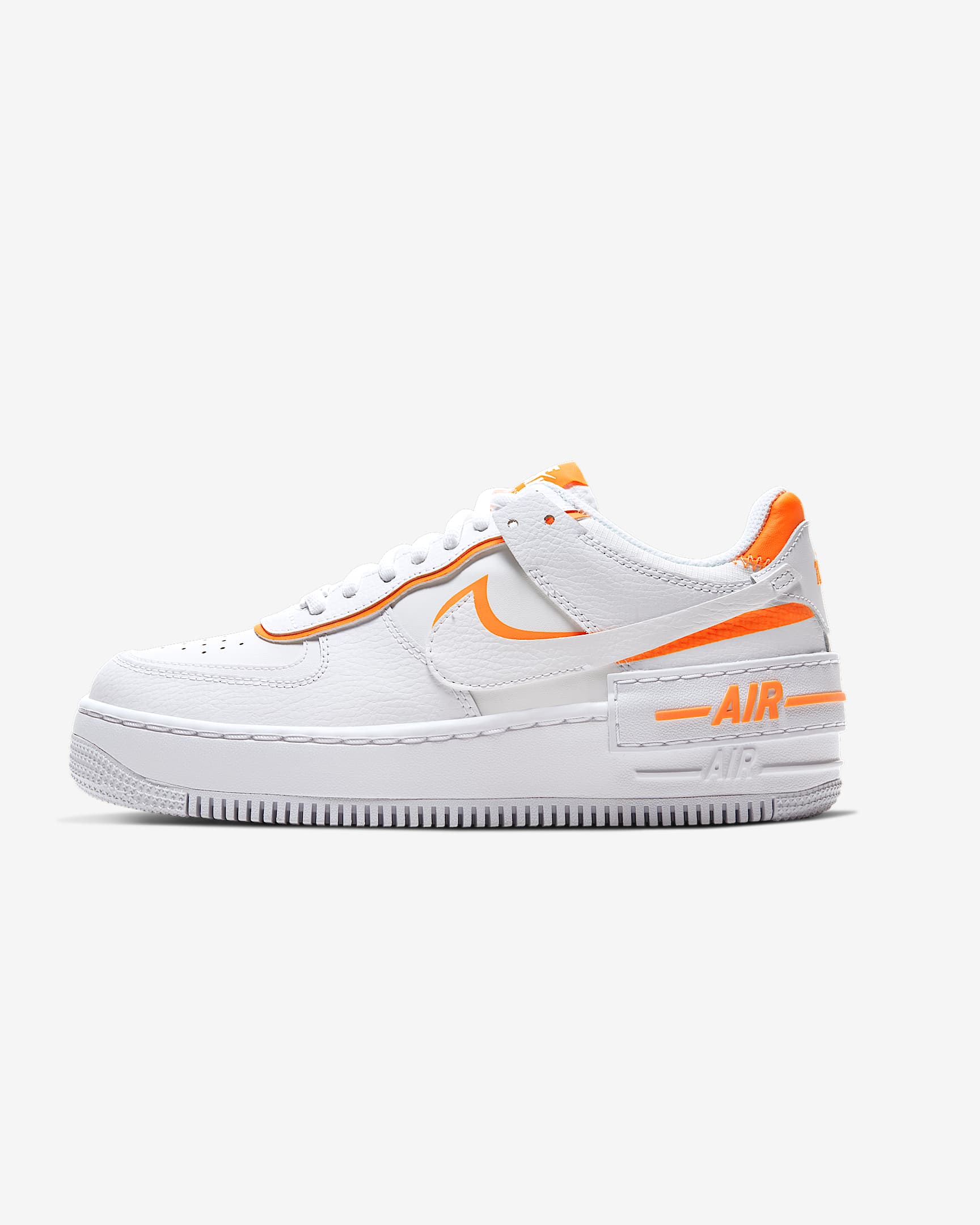 Nike Air Force 1 Shadow 女子空军一号厚底运动鞋轻盈板鞋 - 白色/荷兰橙/山峰白