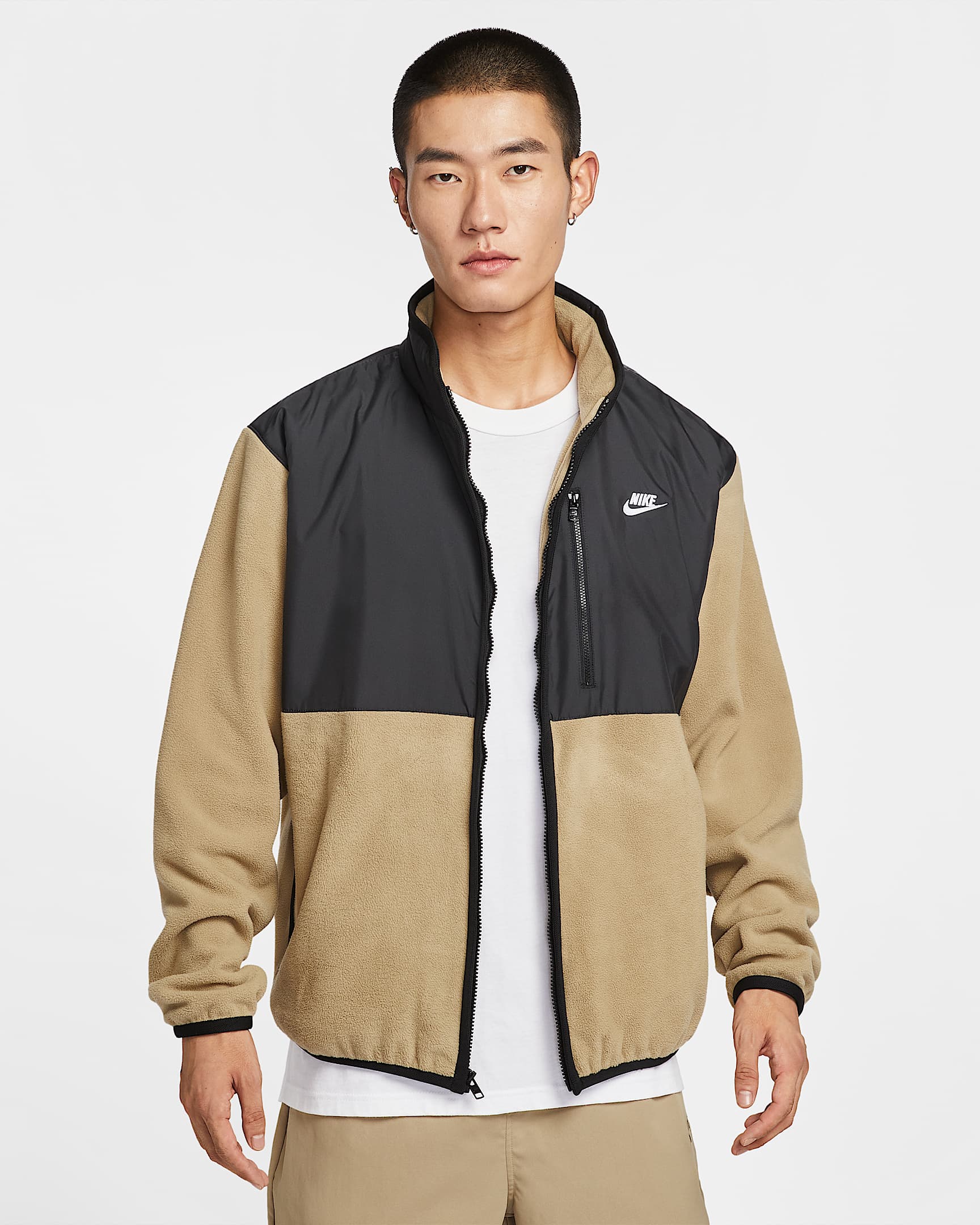 Nike Sportswear Club 男子冬季款全长拉链开襟摇粒绒夹克 - 杏茶色/黑/白色