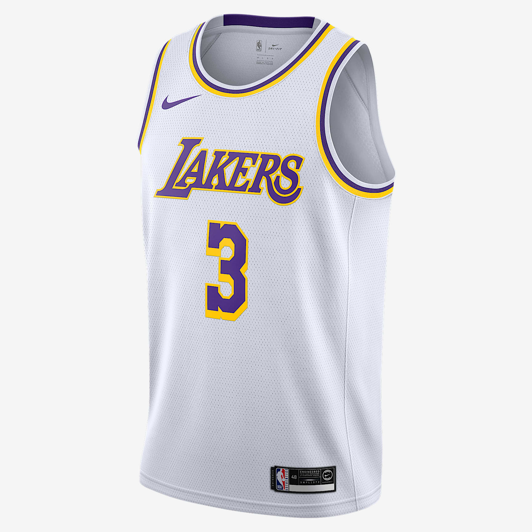 洛杉矶湖人队 (Anthony Davis) Association Edition Nike NBA Swingman Jersey 男子球衣 - 白色/阿马里洛黄/全域紫
