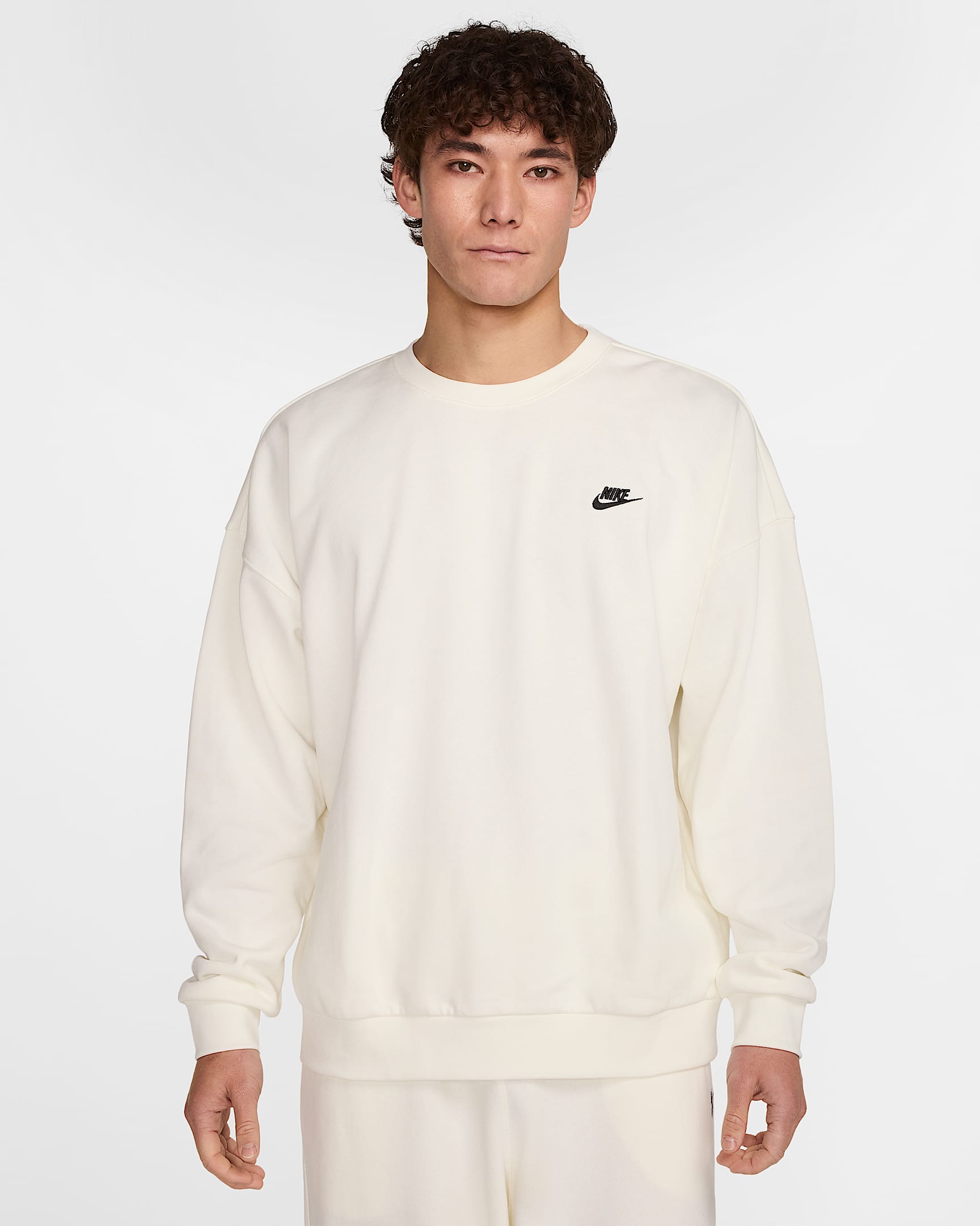 Nike Club Fleece 男子 Oversize 风法式毛圈圆领上衣 - 帆白/帆白/黑