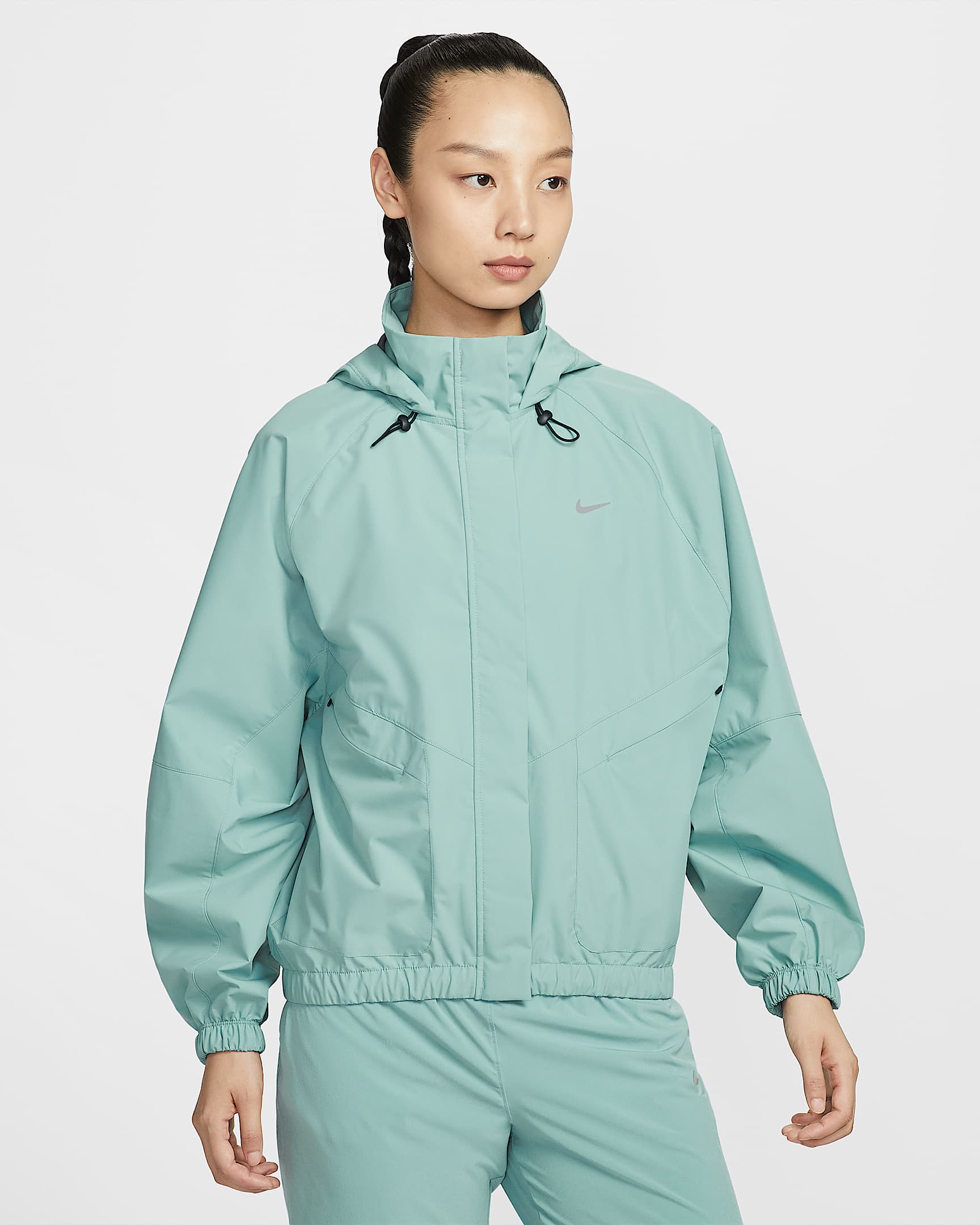 Nike Storm-FIT Swift 女子防风拒水跑步夹克 - 大炮灰/黑/反光银