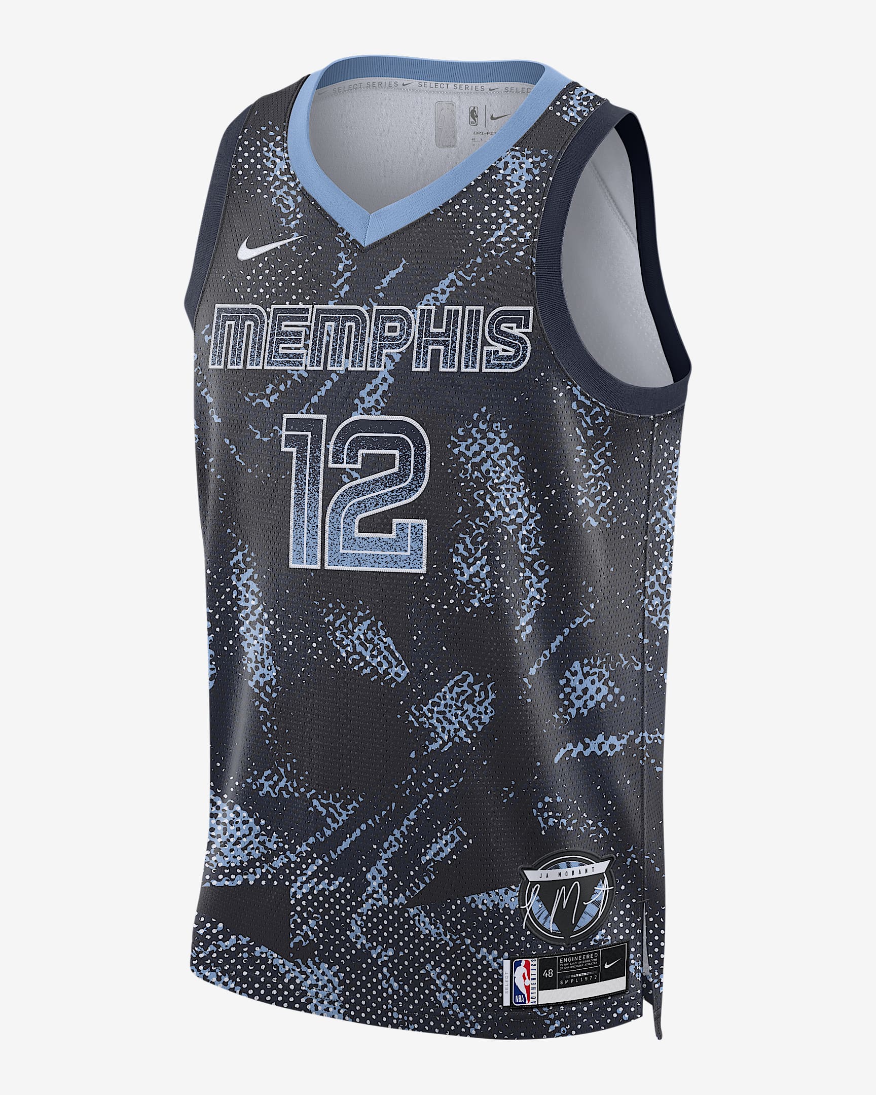 2025/26 赛季孟菲斯灰熊队贾·莫兰特 (Ja Morant) Select Series Nike Dri-FIT NBA Jersey 男子速干球衣 - 大学深蓝/白色