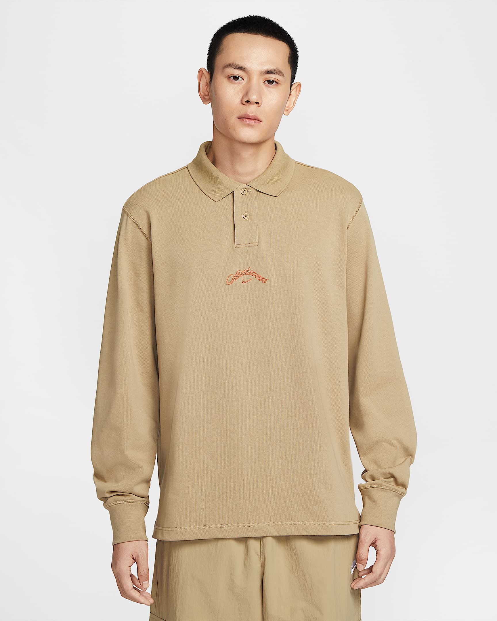 Nike Sportswear Club 男子长袖翻领T恤 - 杏茶色/太空粘土黄