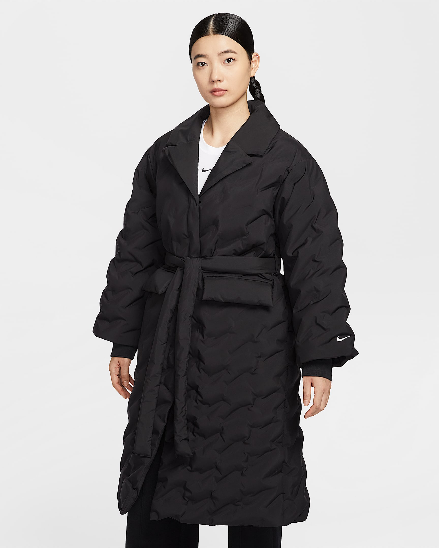 Nike Sportswear Swoosh Series 耐克暖钩羽绒服系列KYOKA同款 Therma-FIT 女子 Oversize 风拒水羽绒风衣 - 黑/帆白