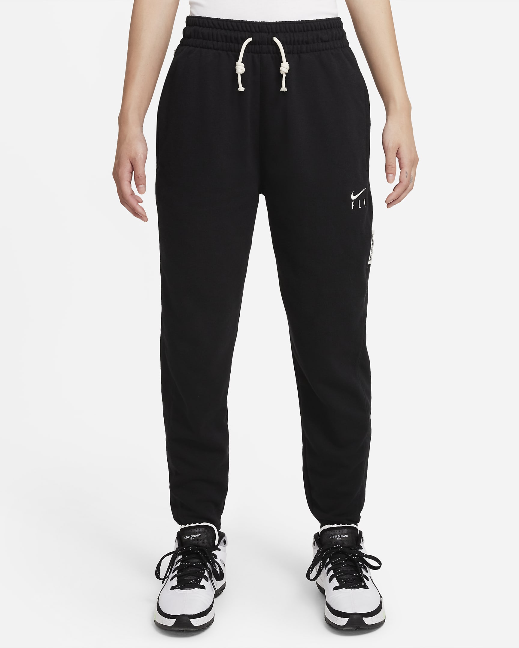 Nike Dri-FIT Swoosh Fly Standard Issue 女子速干篮球长裤 - 黑/淡象牙白