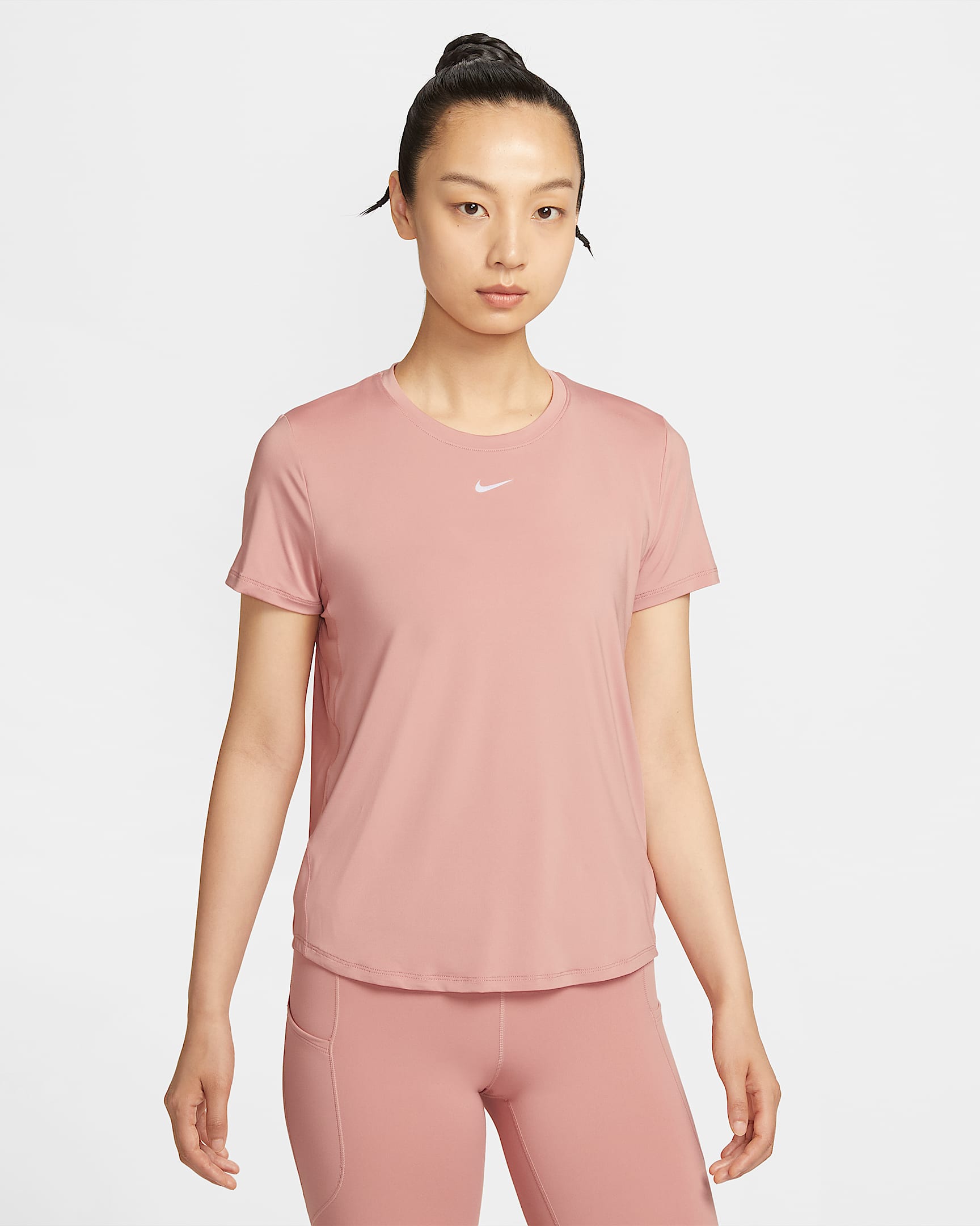Nike One Classic Dri-FIT 女子透气速干经典款短袖上衣 - 锈粉/白色