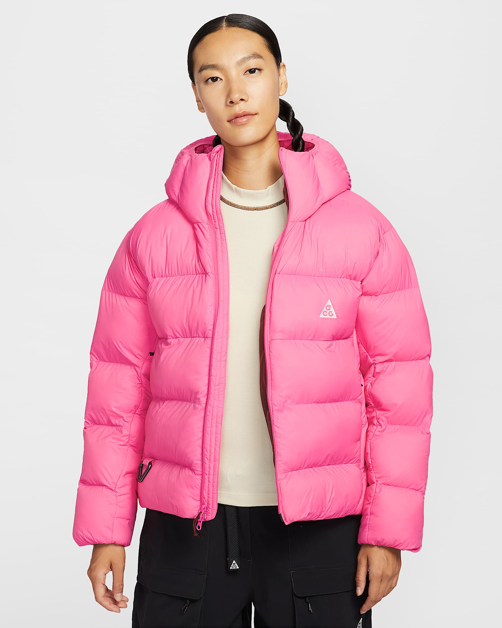 Nike ACG "Lunar Lake" PrimaLoft® Therma-FIT ADV 女子拒水宽松连帽夹克 - 亚紫粉/亚紫粉/红棕色/山峰白