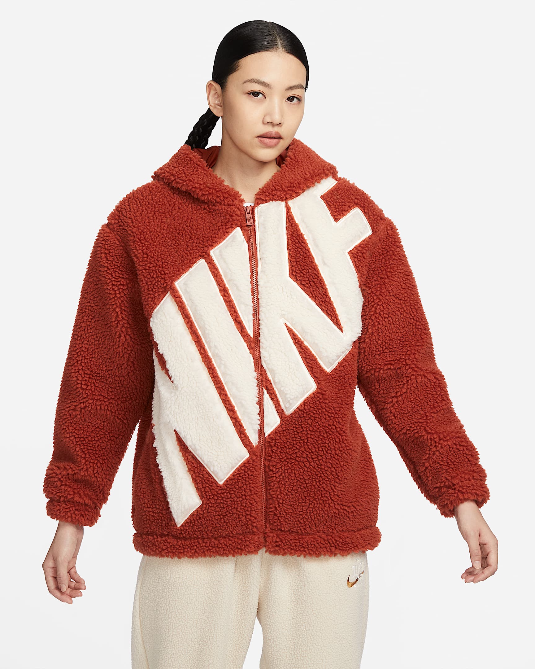 Nike Sportswear 女子仿羊羔绒夹克 - 暗橙色/冰番石榴色