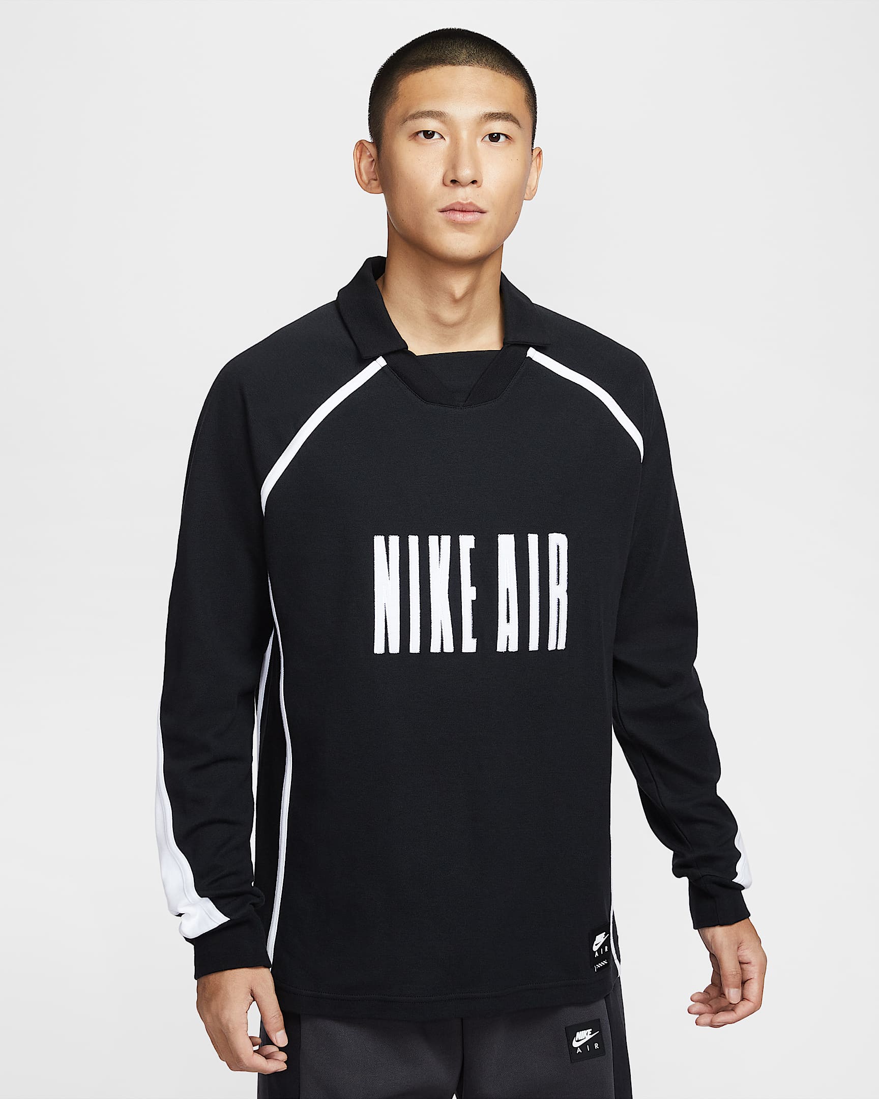 Nike Air 男子长袖足球上衣 - 黑/白色/白色