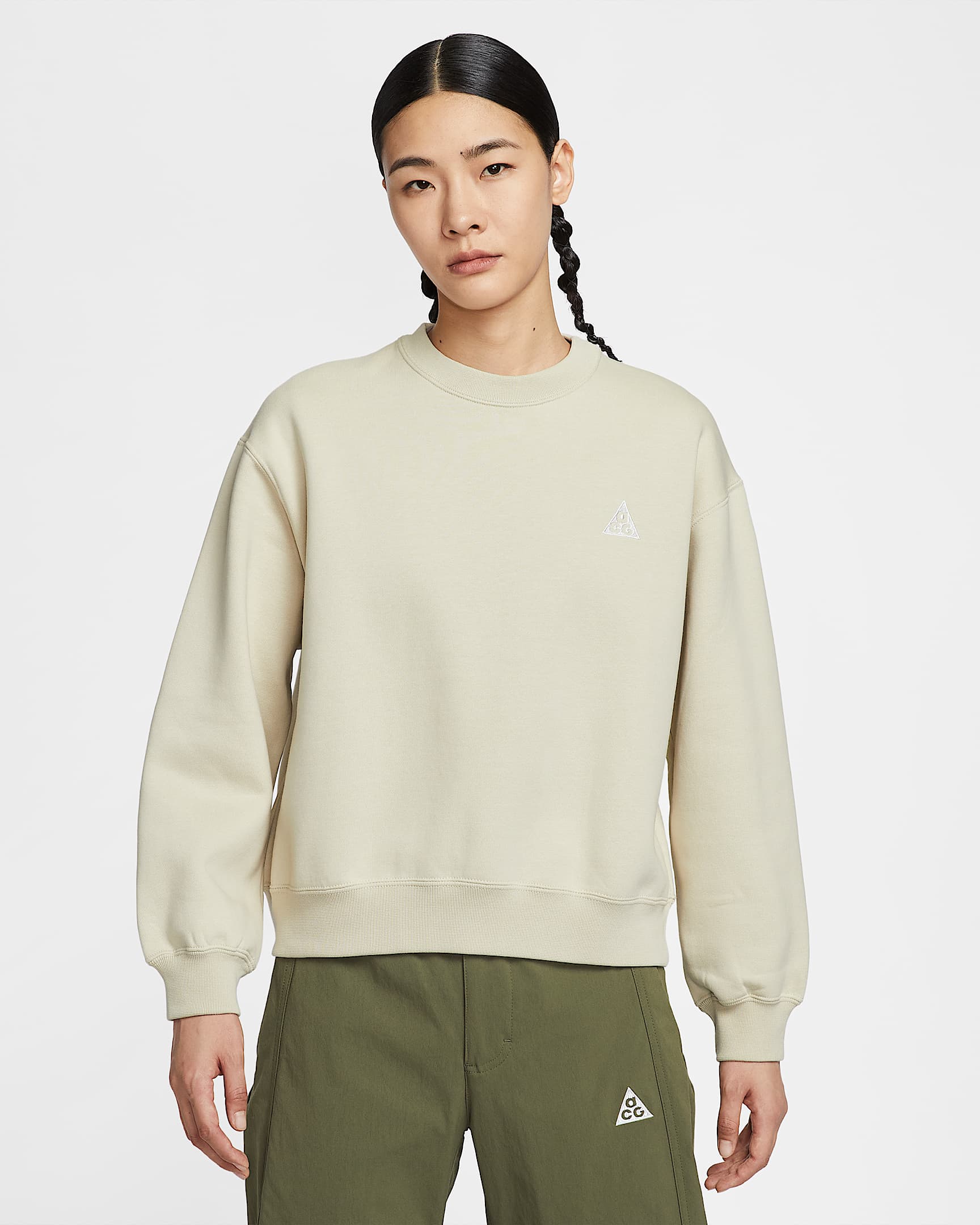 Nike ACG "Tuff Fleece" 女子拒水加绒圆领运动衫 - 浅卡其/山峰白
