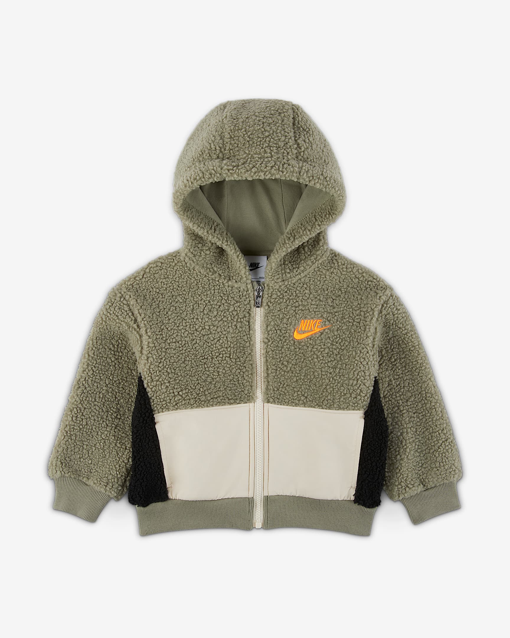 Nike 幼童仿羊羔绒全长拉链开襟连帽衫 - 浅军绿/橙色