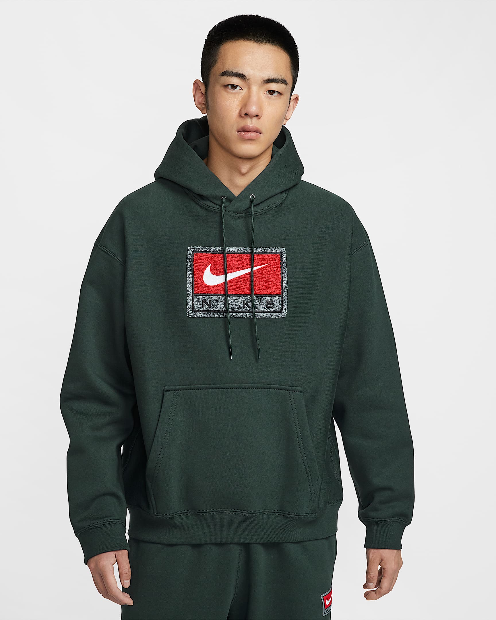 Nike 男子加绒套头连帽衫 - 黑云衫绿/白色