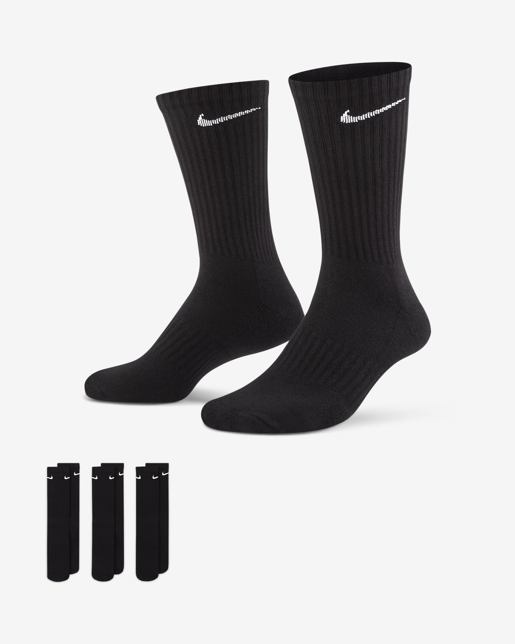 Nike Everyday 舒适速干中筒训练袜(3 双) - 黑/白色