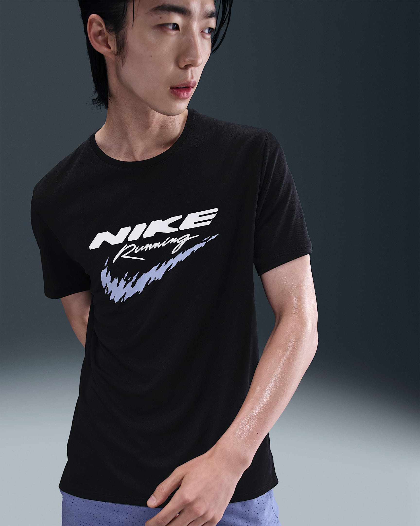 Nike Miler Dri-FIT 男子防晒速干跑步上衣 - 黑