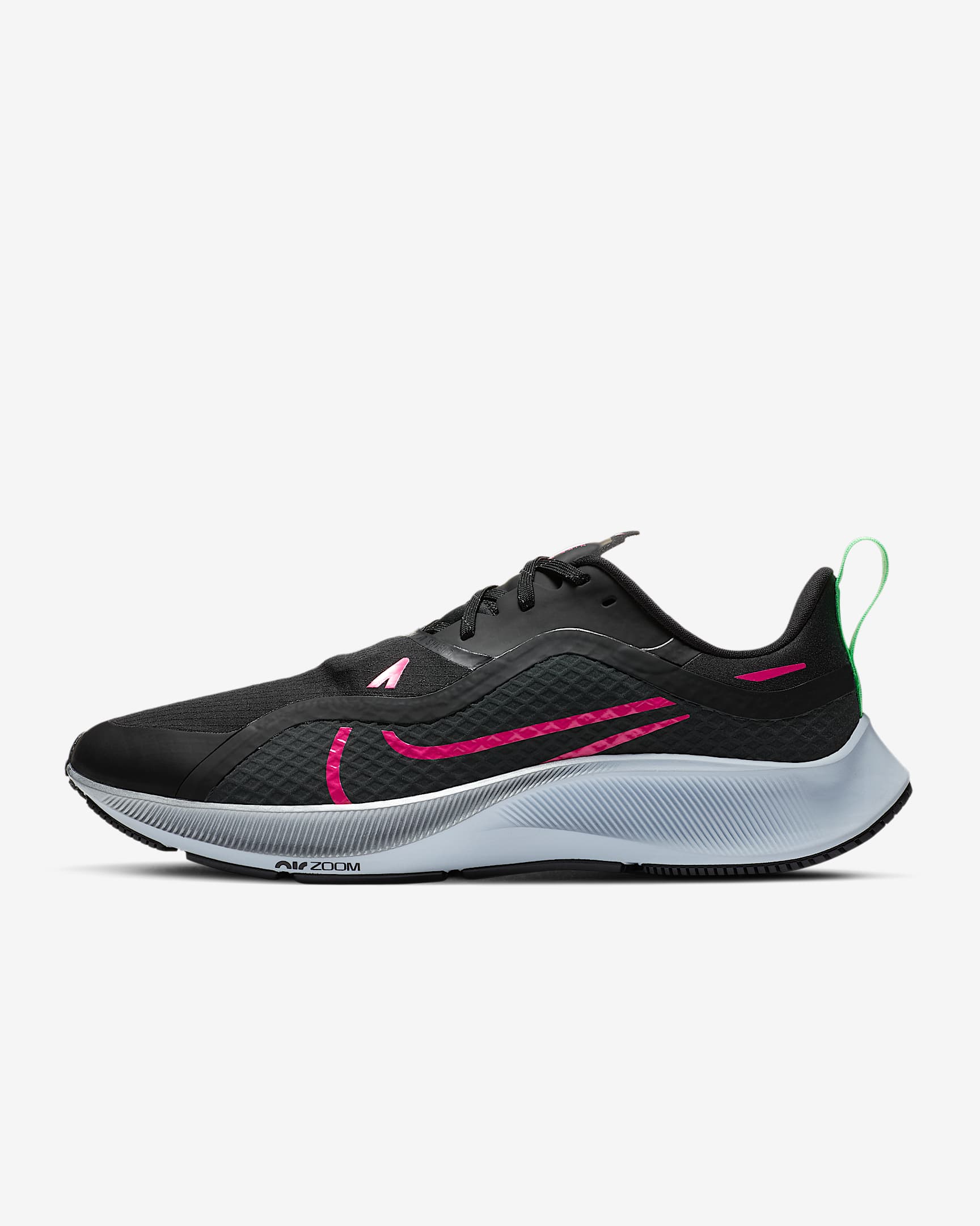 Nike Air ZM Pegasus 37 Shield 男子跑步鞋 - 黑/铁灰/薄雾黑蓝/爆炸粉
