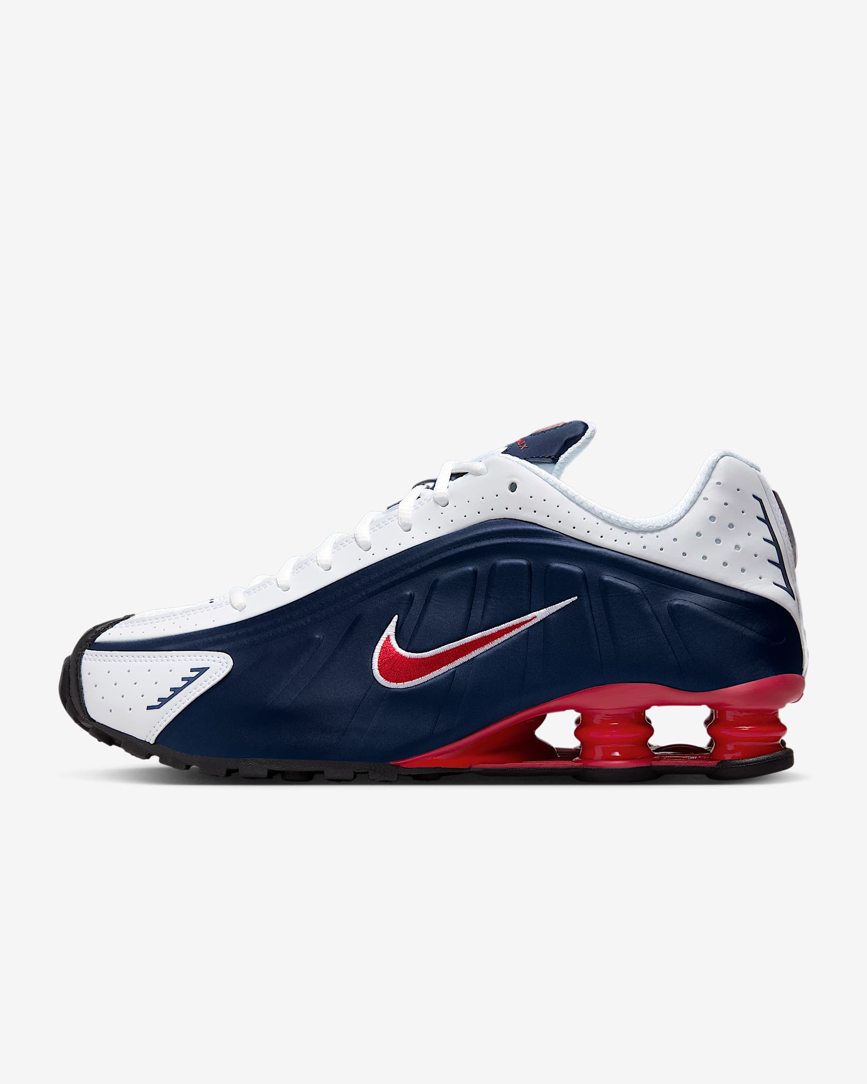 Nike Shox R4 男子气柱运动鞋 - 深藏青/白色/金属银/健身红