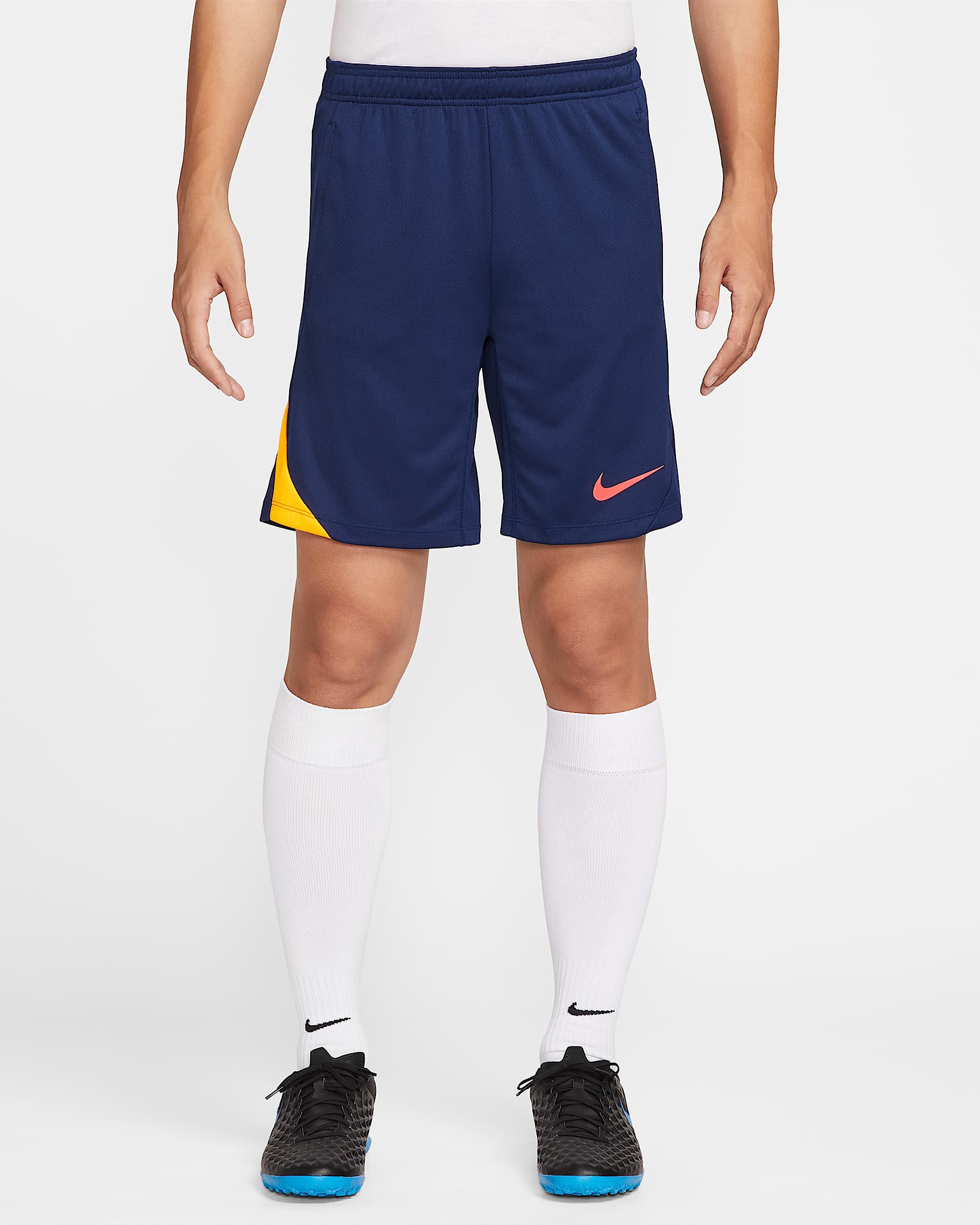 Nike Strike Dri-FIT 男子透气速干足球短裤 - 空间蓝/空间蓝/激光橙/亮深红
