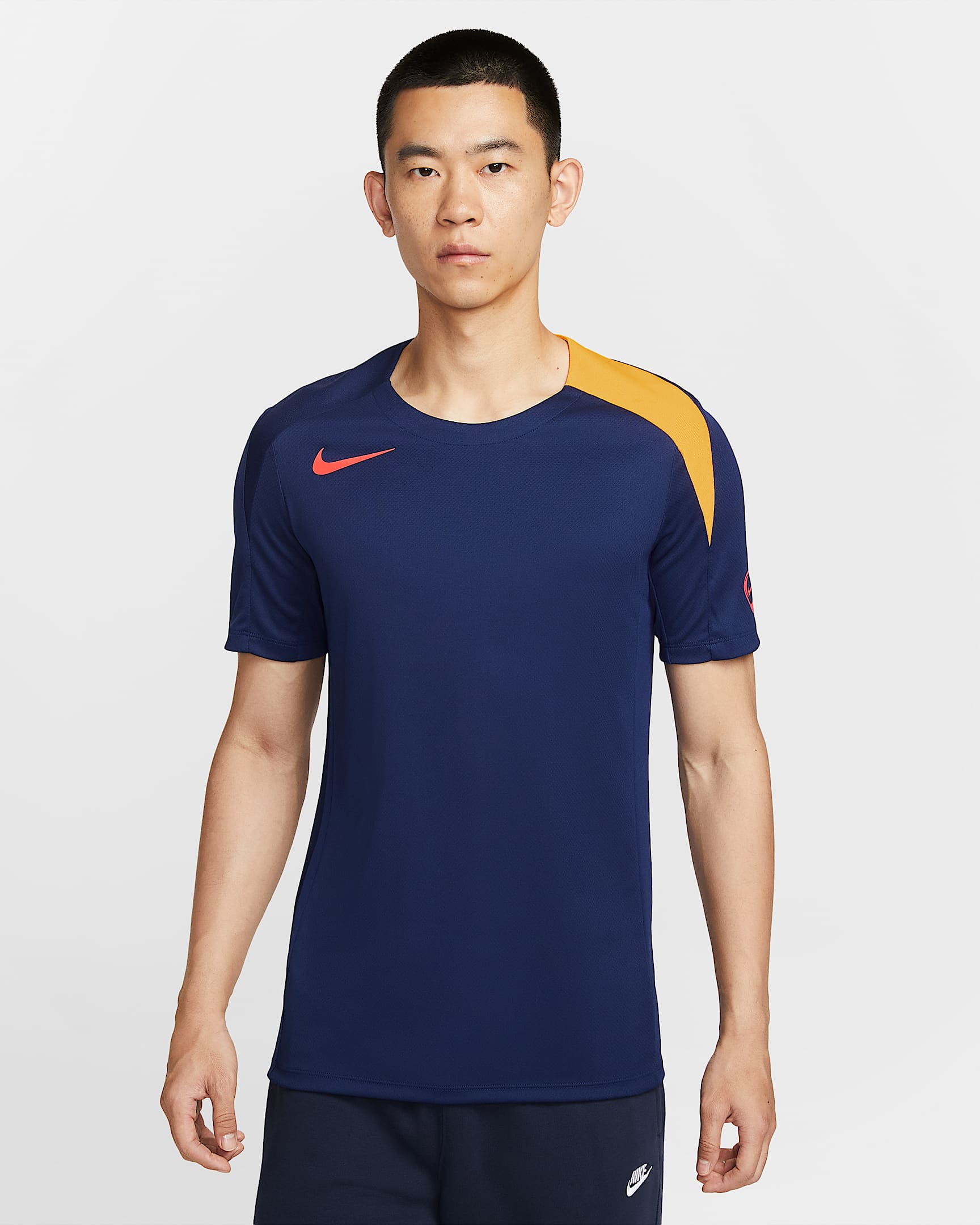 Nike Strike Dri-FIT 男子速干足球上衣 - 空间蓝/空间蓝/激光橙/亮深红