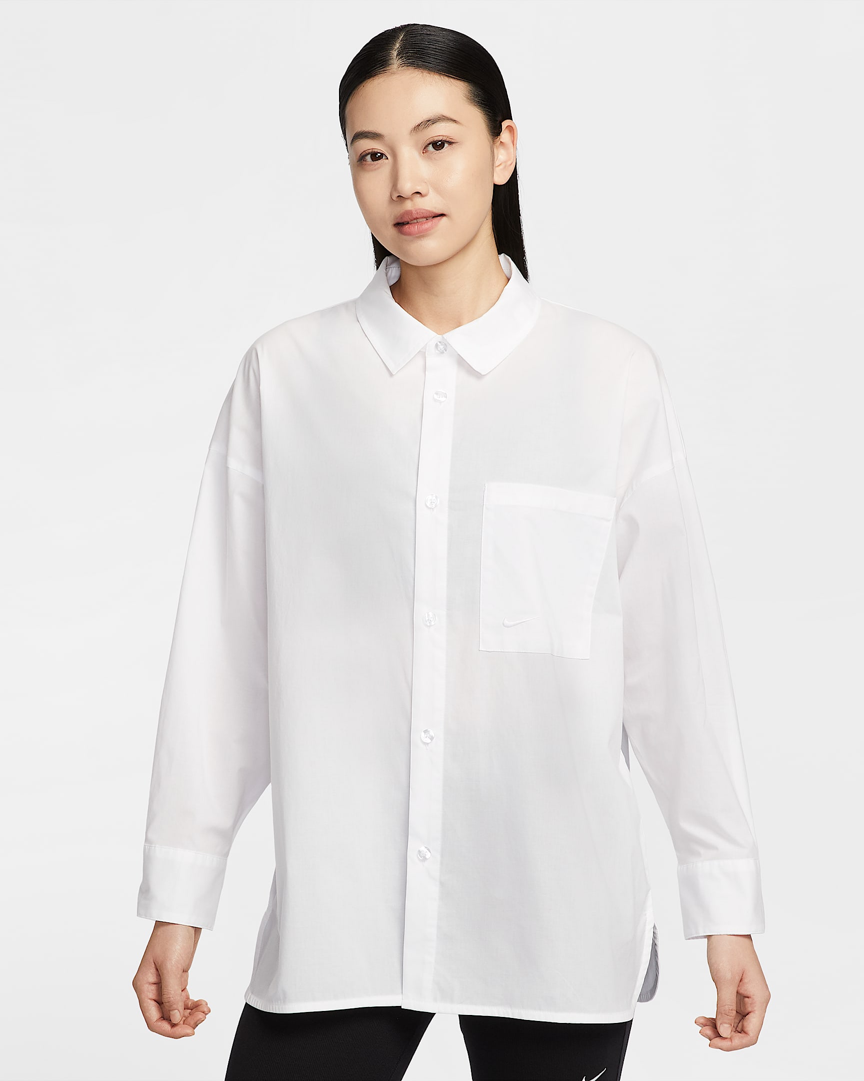 Nike Sportswear Chill Poplin 女子宽松长袖纽扣上衣 - 白色/白色