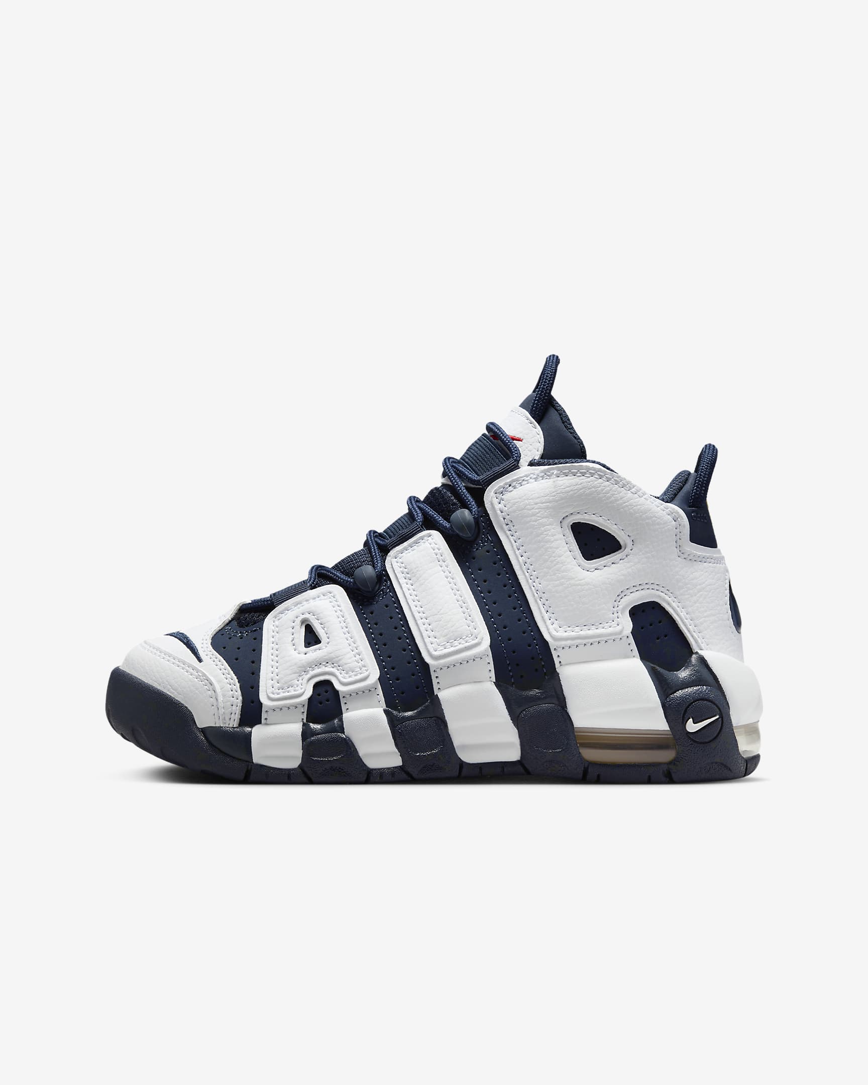 Nike Air More Uptempo 大童运动童鞋 - 白色/金属色/大学红/深藏青