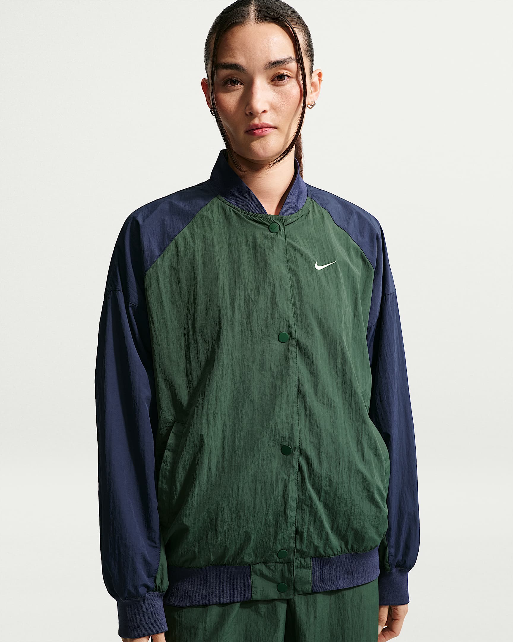 Nike Sportswear 女子 Oversize 风运动夹克 - 冷杉绿/深藏青/深藏青/粉白