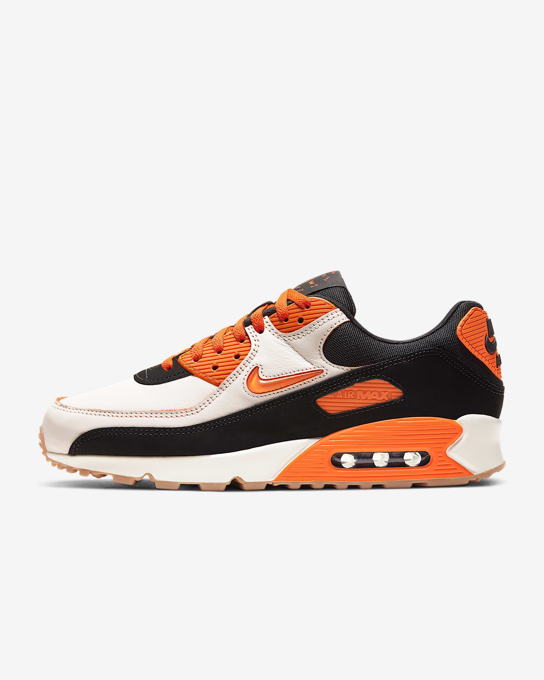 Nike Air Max 90 PRM 男子运动鞋 - 帆白/黑/橡皮中褐/安全橙