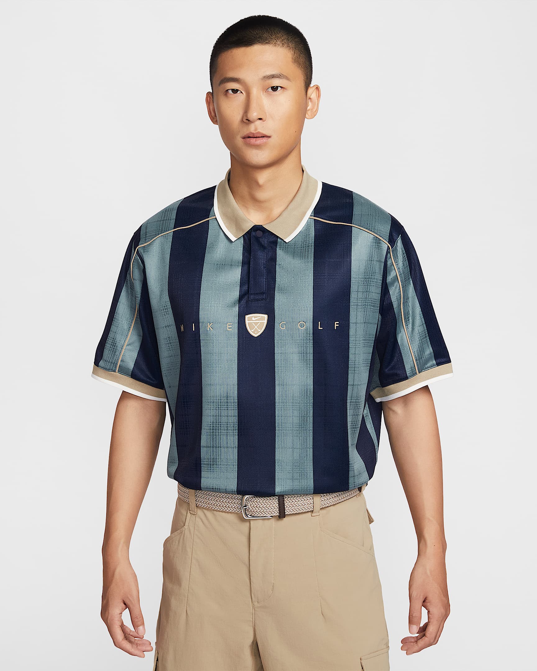 Nike Fairway Fresh Dri-FIT 男子速干宽松短袖高尔夫翻领T恤 - 矿物岩板蓝/石灰色