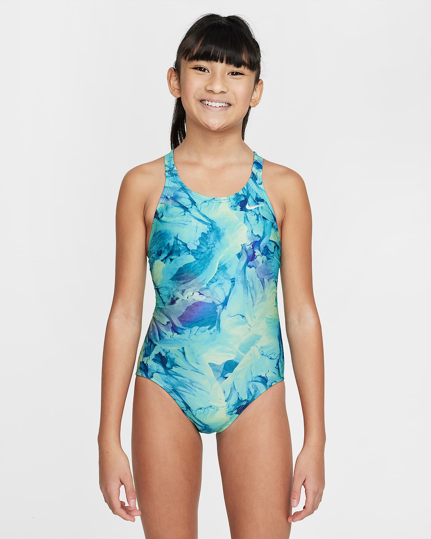 Nike Swim HydraStrong 大童(女孩)简约露背连体泳衣 - 多色/微黄绿/仙人掌绿/白色