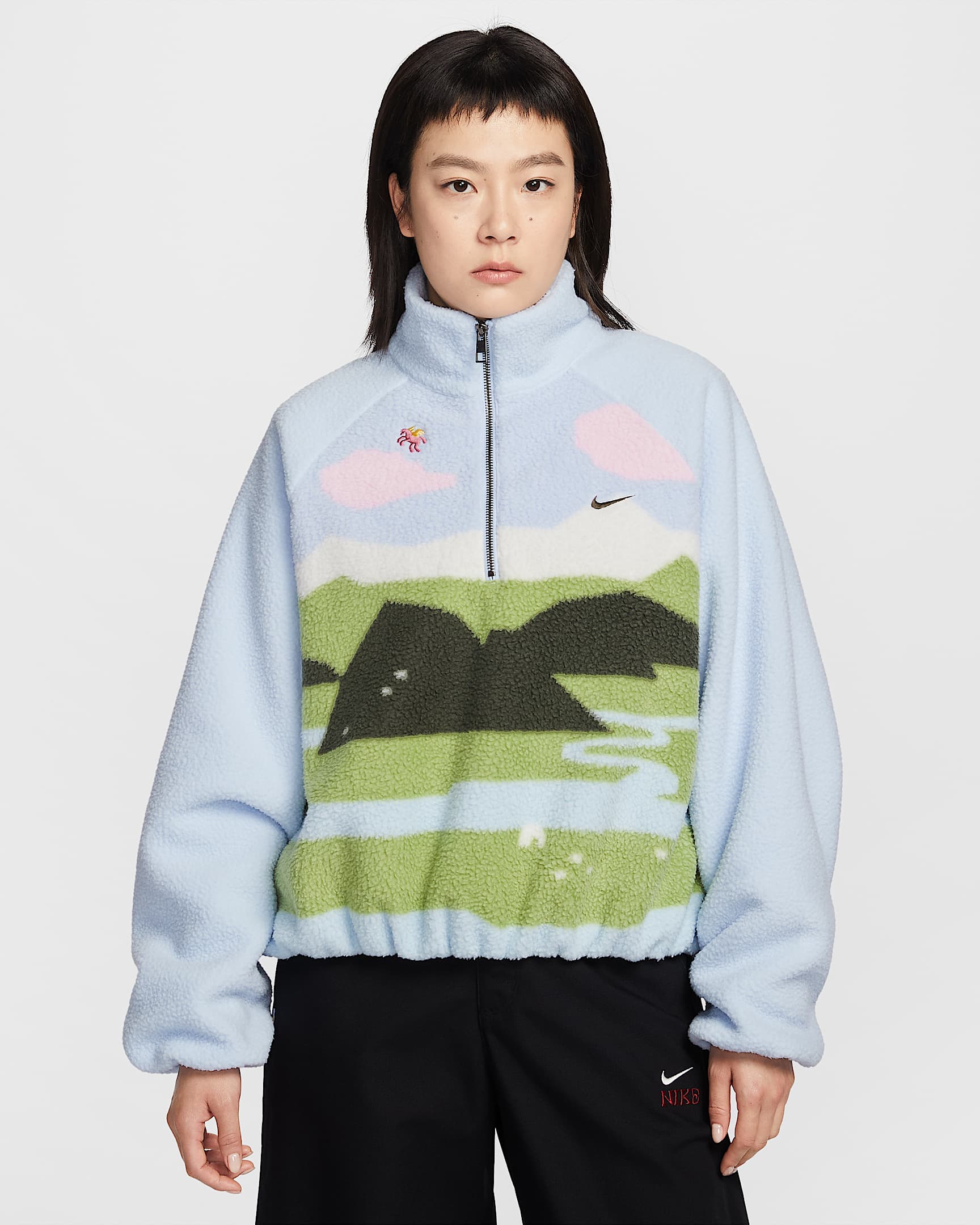 Nike Sportswear 马年限定脱缰系列新年款女子仿羊羔绒图案上衣 - 氢蓝