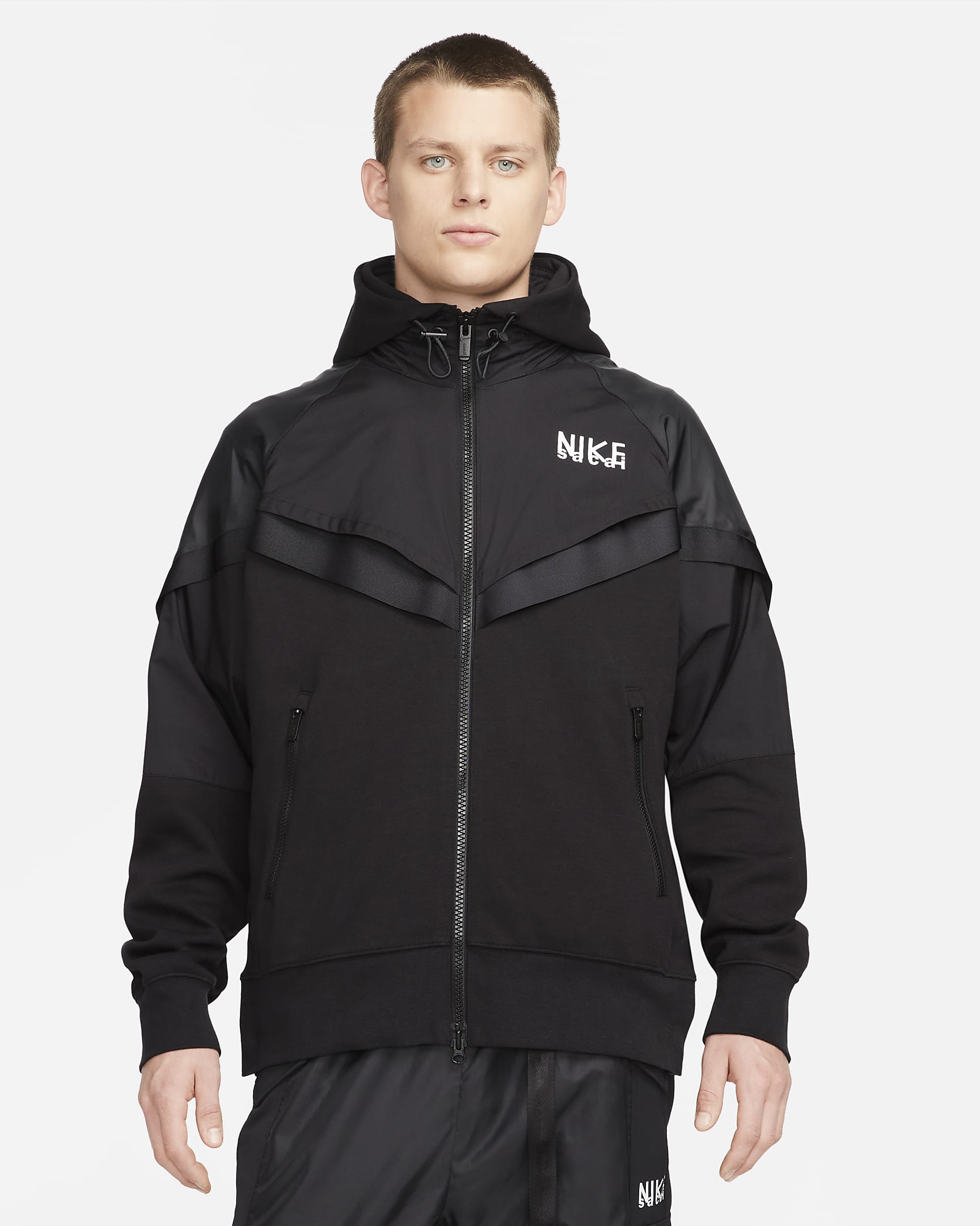 Nike x Sacai 男子全长拉链开襟连帽衫 - 黑