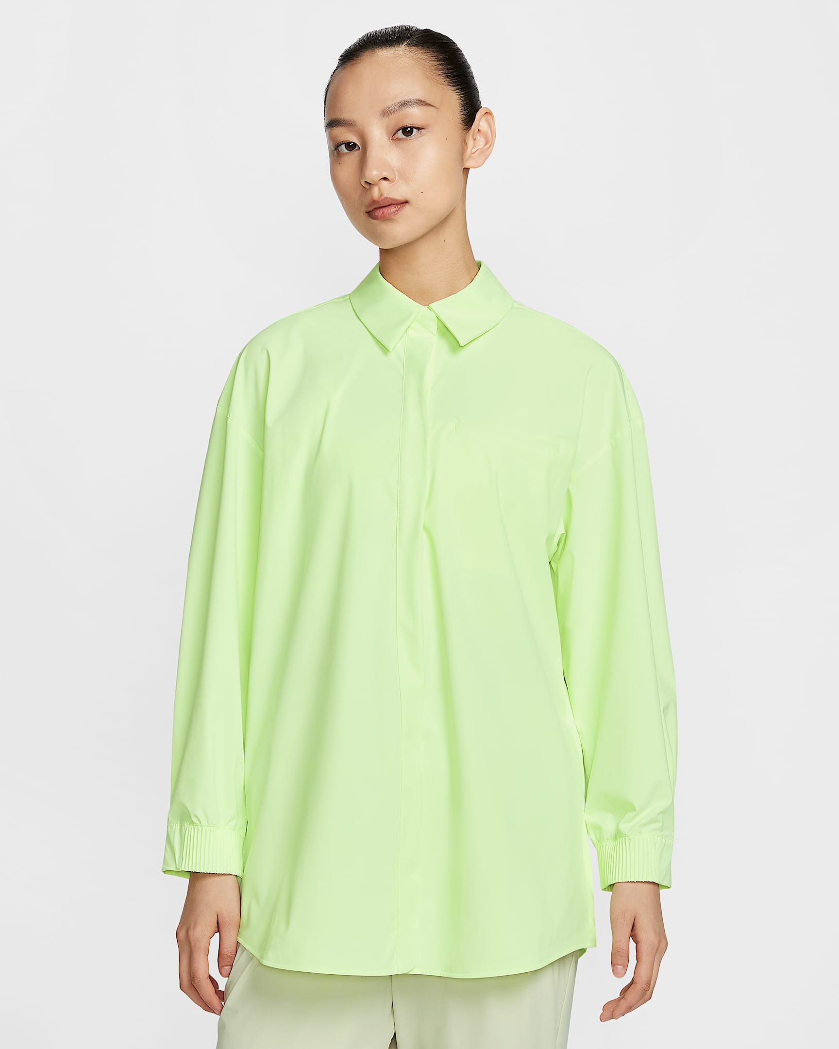 Nike 24.7 PerfectStretch Dri-FIT 女子 Oversize 风速干长袖上衣 - 微黄绿/荧光冰黄