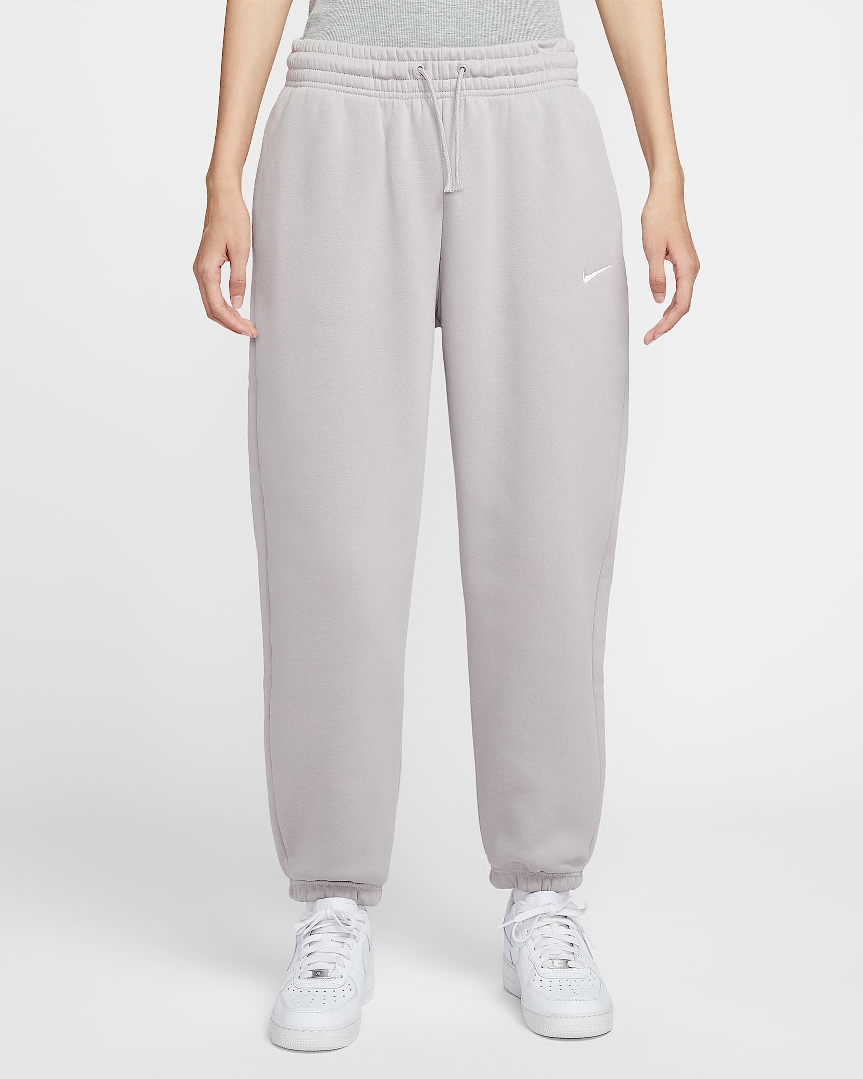 Nike Sportswear Phoenix Fleece 女子高腰 Oversize 风加绒运动裤 - 大学灰/帆白