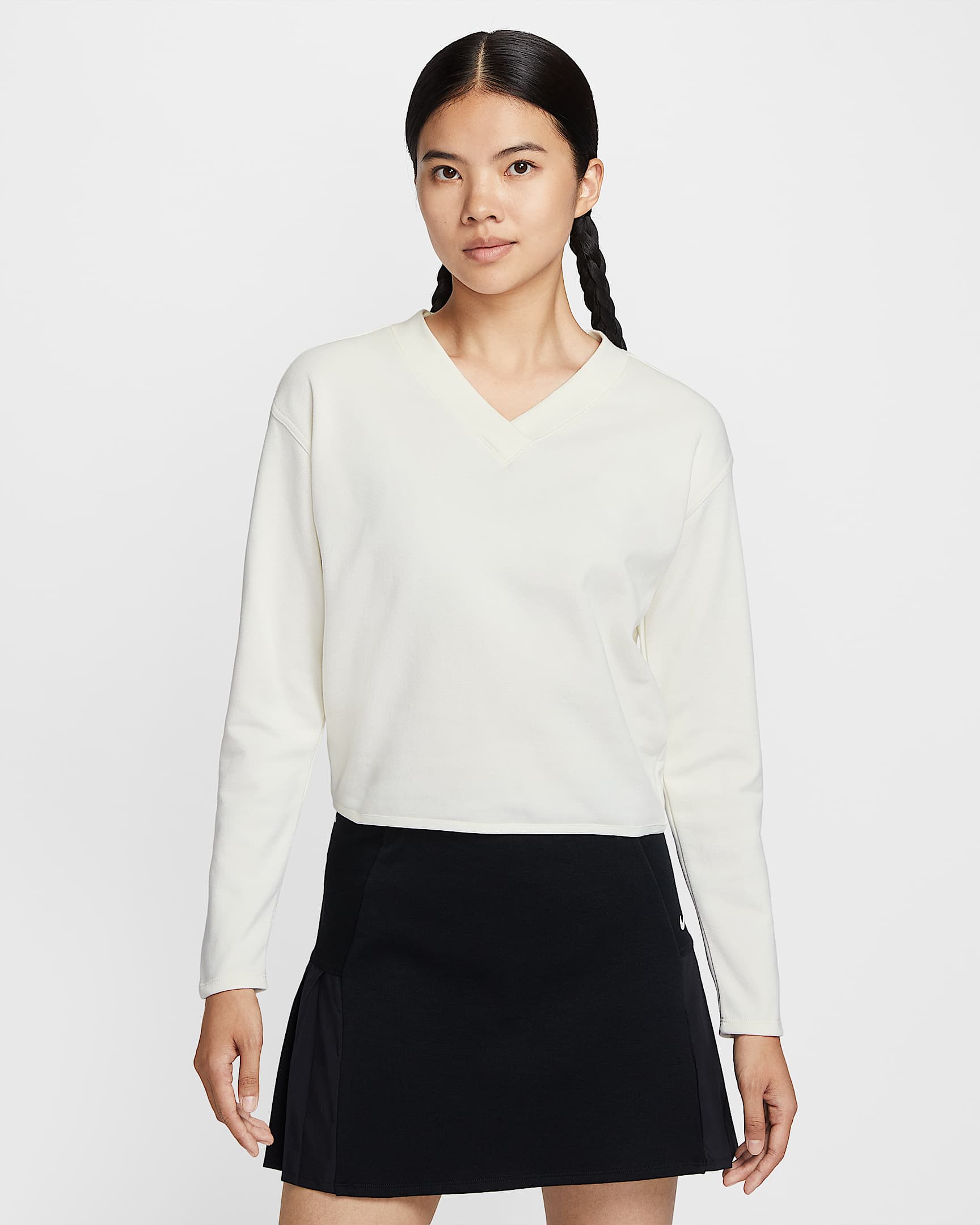 Nike 女子 V 领长袖高尔夫上衣 - 帆白/帆白/黑