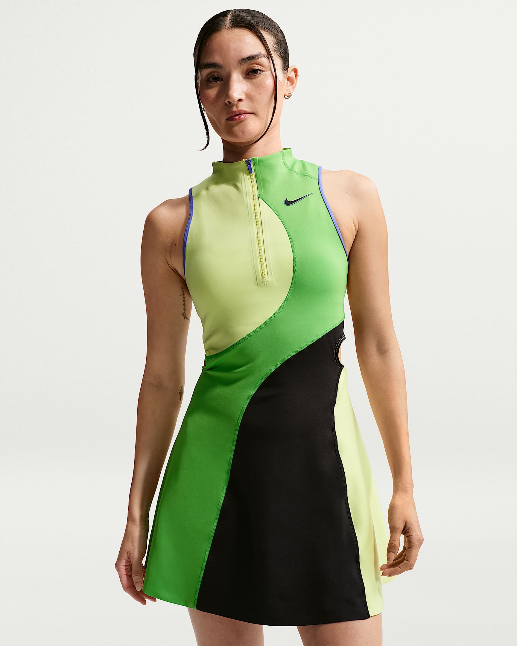 NikeCourt Slam Dri-FIT 女子速干网球连衣裙 - 浅柠檬黄/明绿/黑/黑