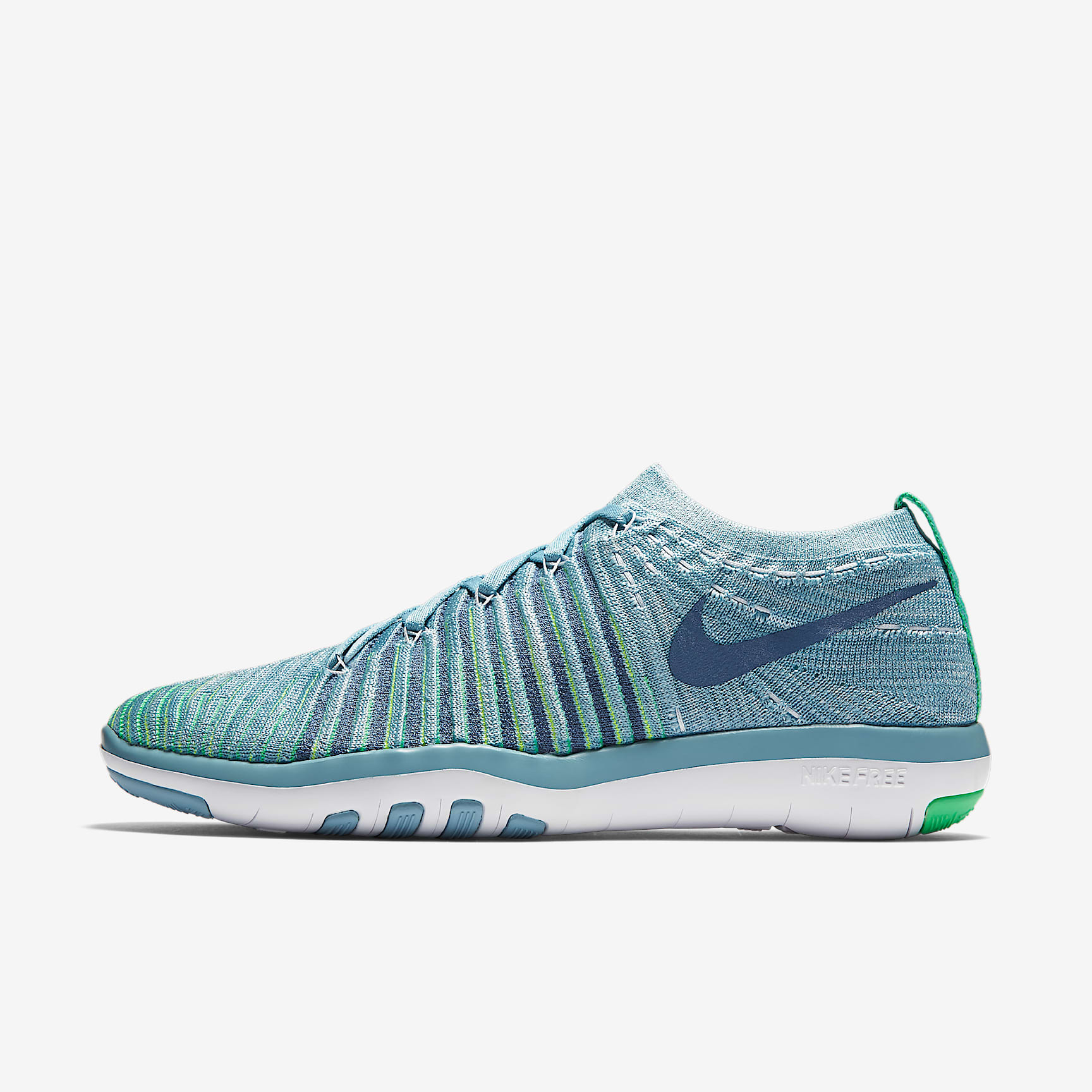 Nike Free Transform Flyknit 女子训练鞋 - 云母蓝/电子绿/荧光黄/海雾蓝
