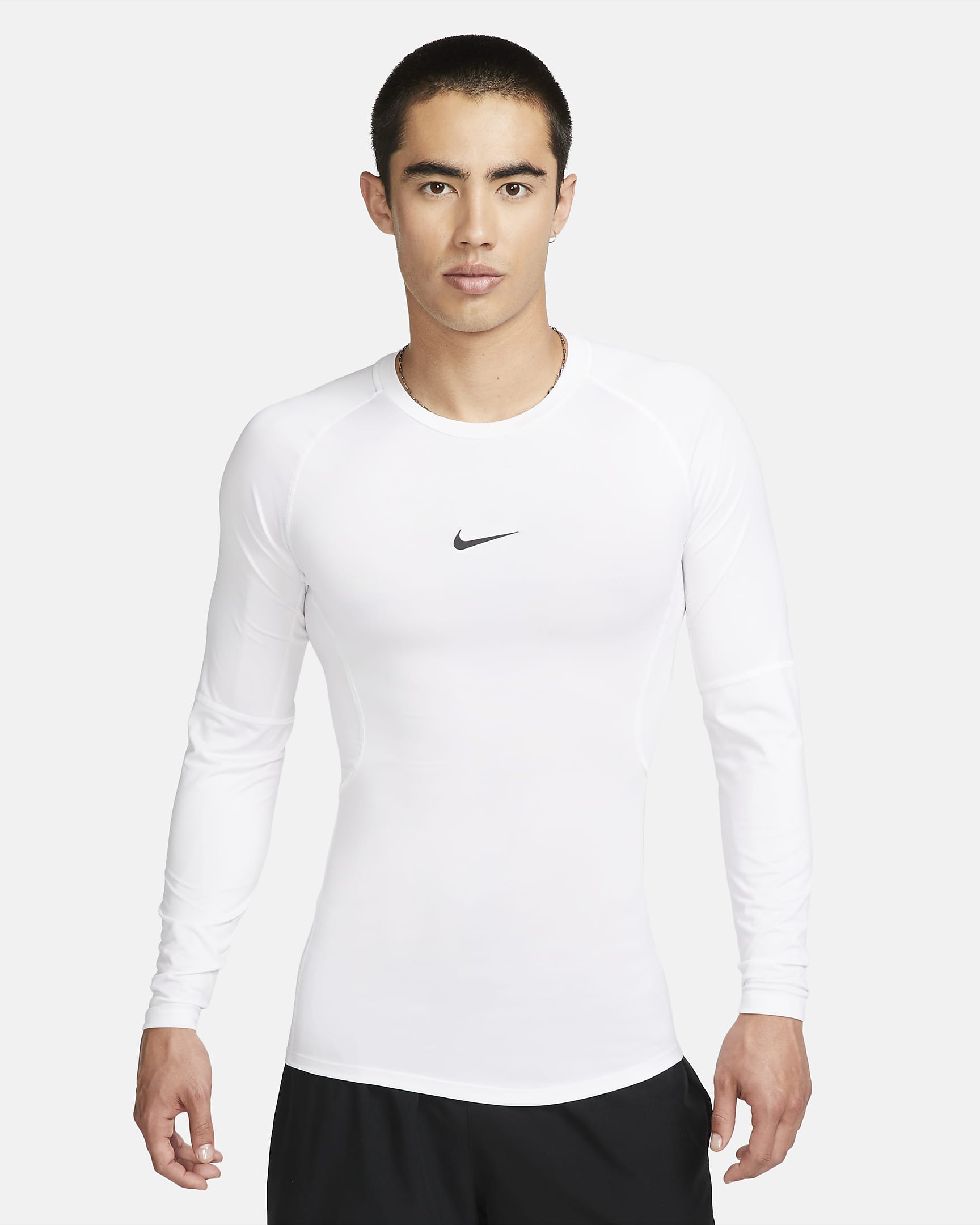 Nike Pro Dri-FIT 男子速干紧身长袖训练上衣 - 白色/黑
