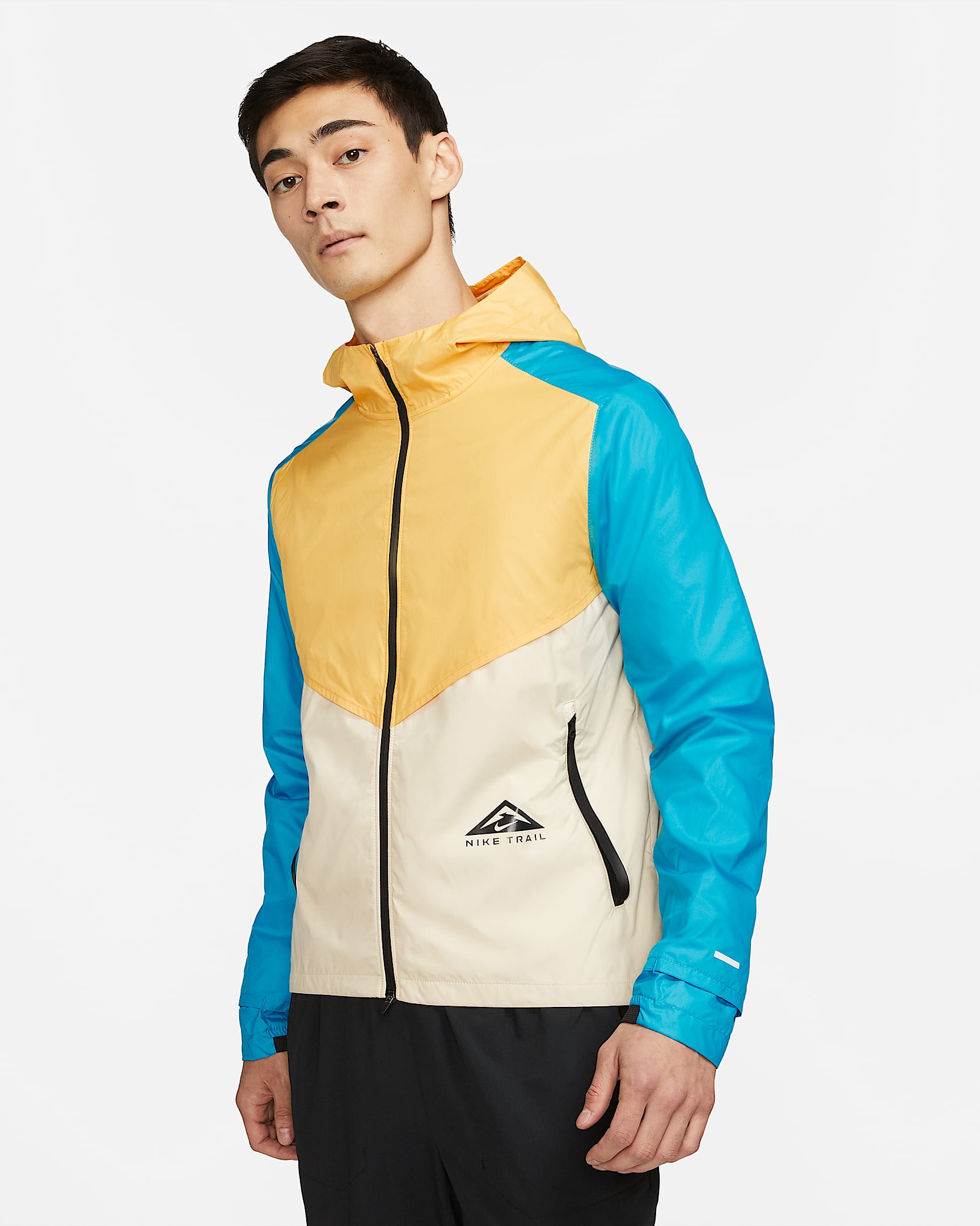 Nike Windrunner 男子越野跑步夹克 - 日晕黄/海滩浅黄/激光蓝/黑