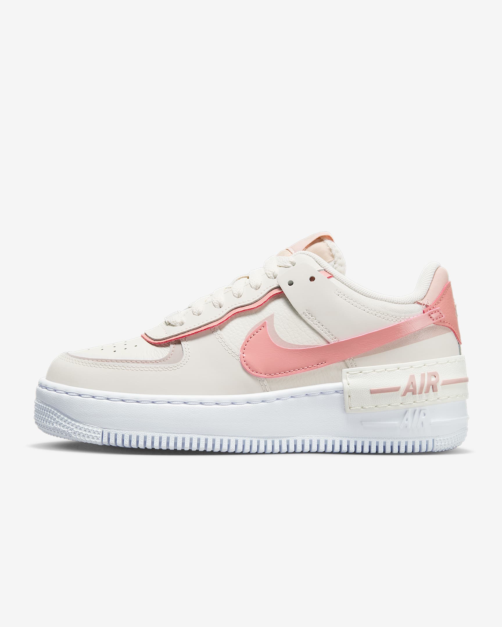 Nike Air Force 1 Shadow 女子空军一号厚底运动鞋 - 幻影灰白/牛津粉/白色/星尘红