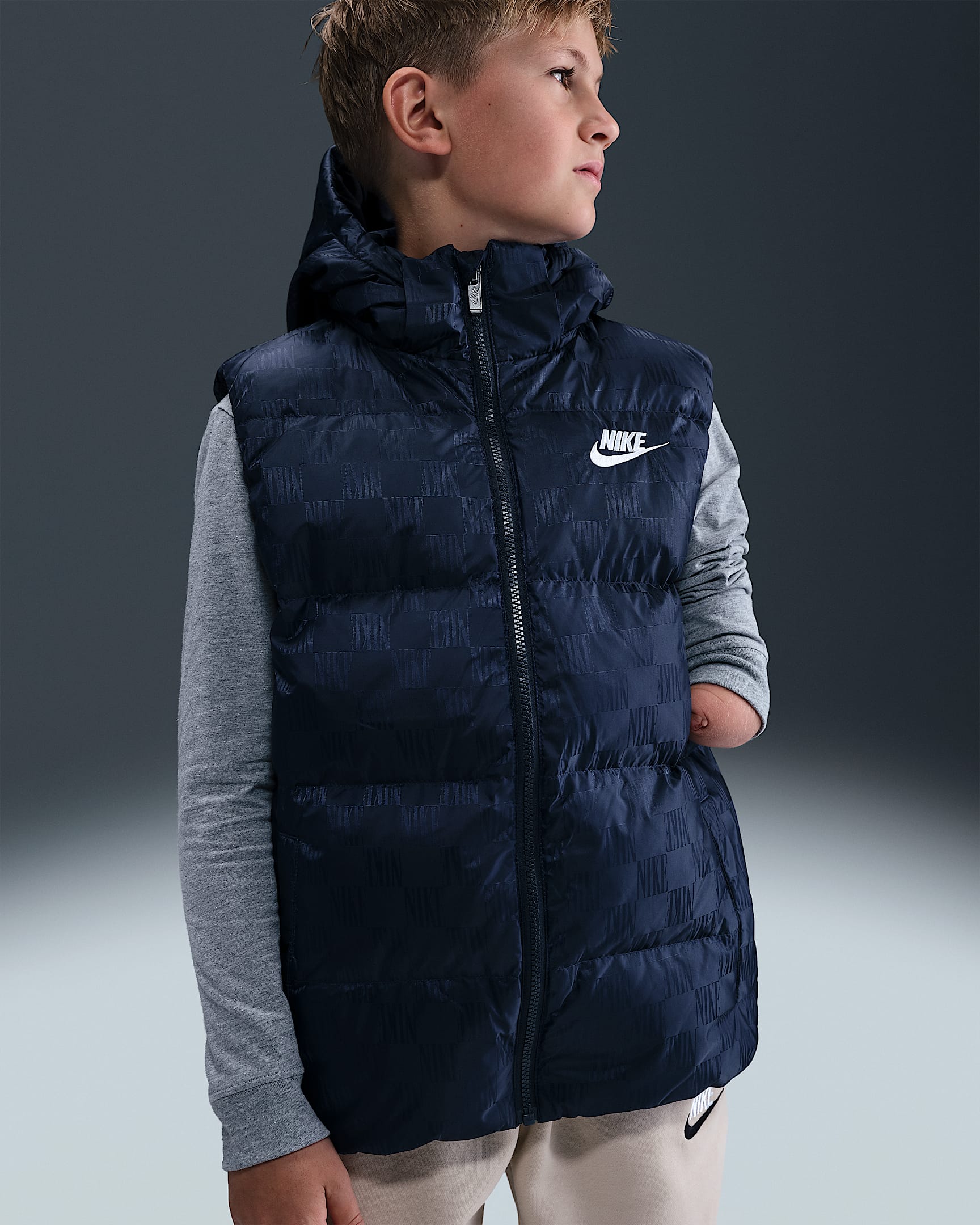 Nike 大童羽绒提花马甲 - 深藏青
