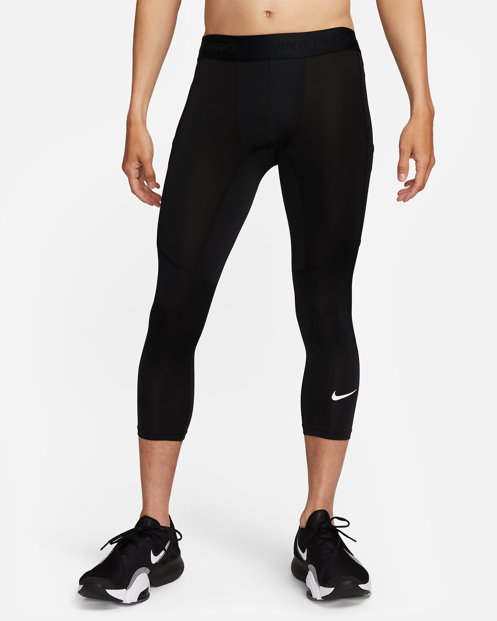 Nike Pro Dri-FIT 男子速干训练七分紧身裤 - 黑/白色