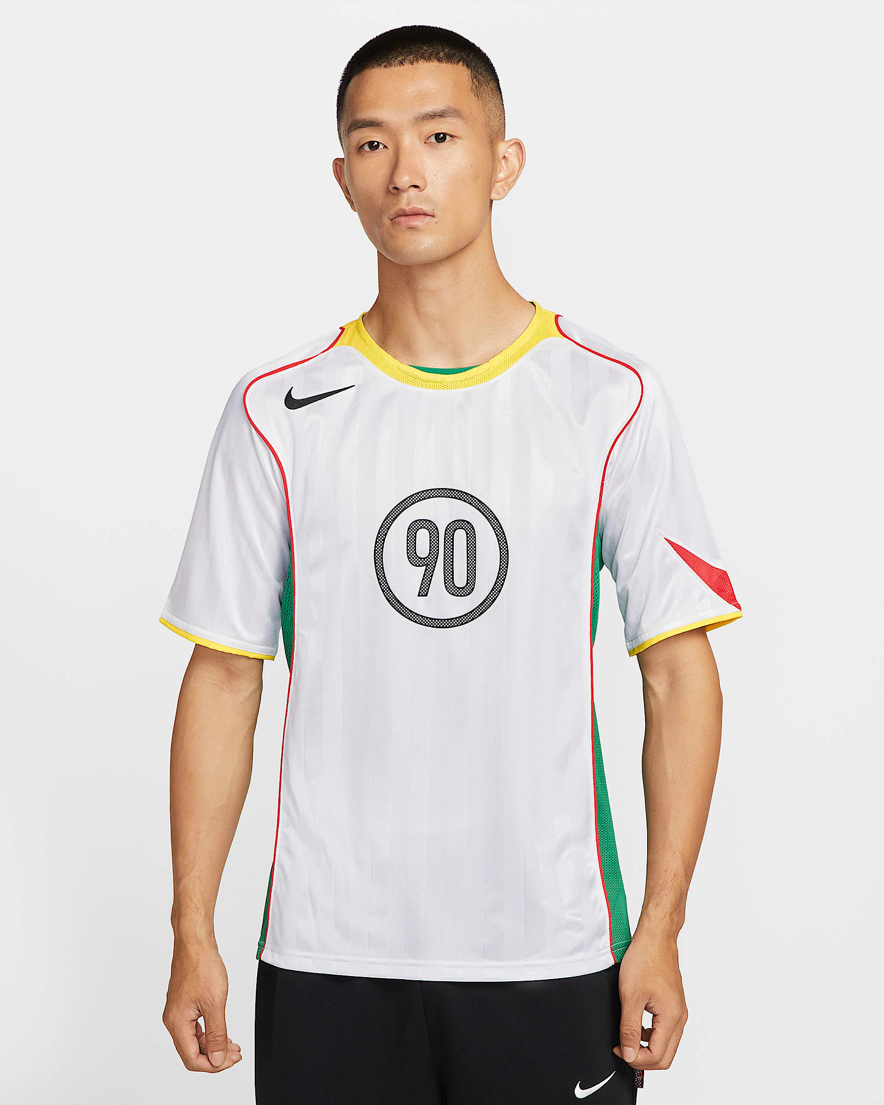 Nike Total 90 Dri-FIT 男子速干足球球衣 - 白色/欧皮特黄/浅深红/黑