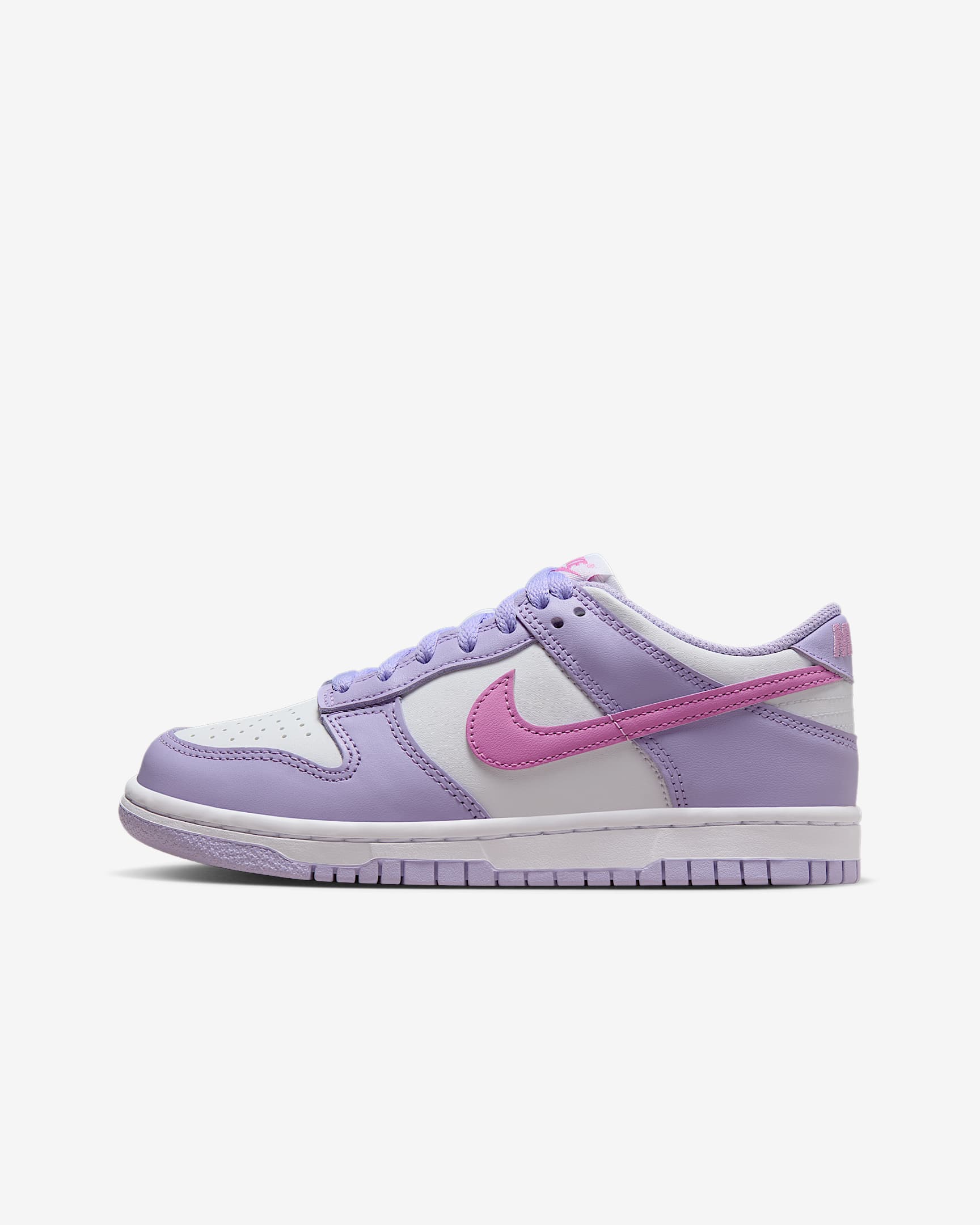 Nike Dunk Low 大童运动童鞋板鞋 - 白色/白色/绣球花紫/张扬粉