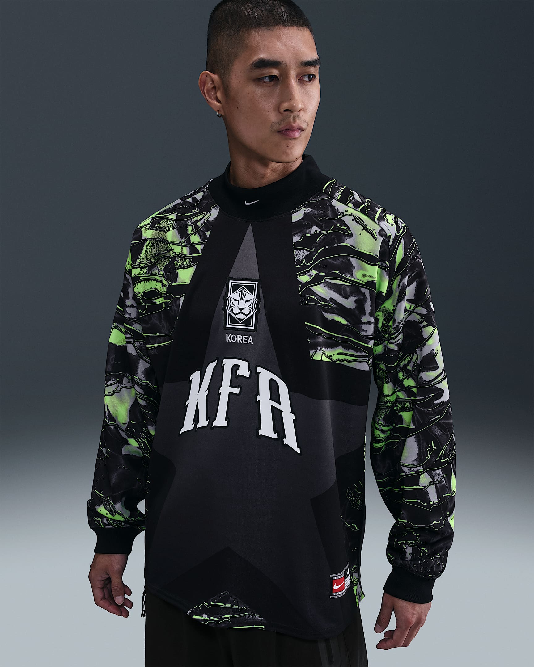 韩国队守门员 Nike 男子长袖足球T恤 - 黑/黑/白色