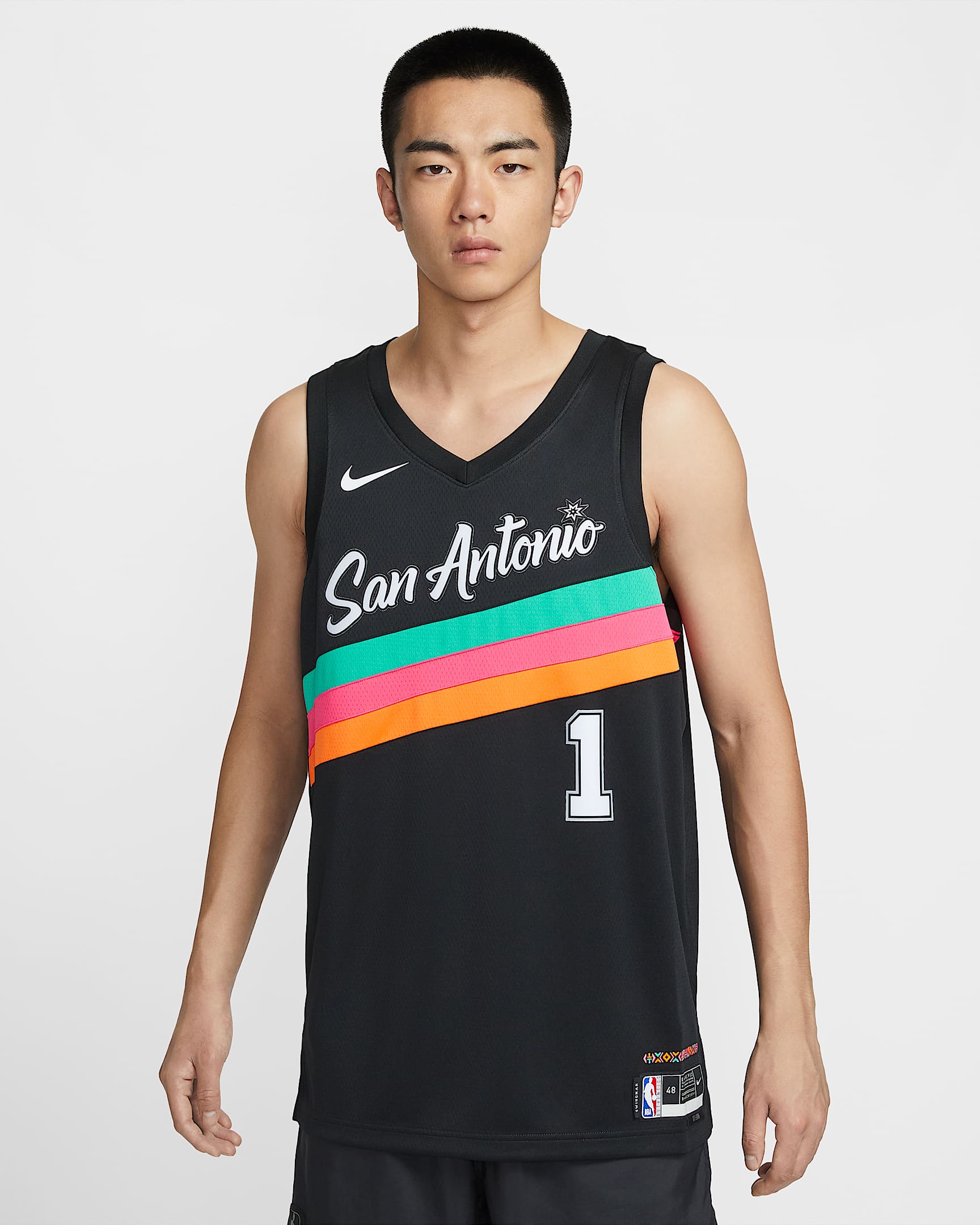 圣安东尼奥马刺队维克托·文班亚马 (Victor Wembanyama) City Edition Nike NBA Swingman Jersey 男子速干球衣 - 黑