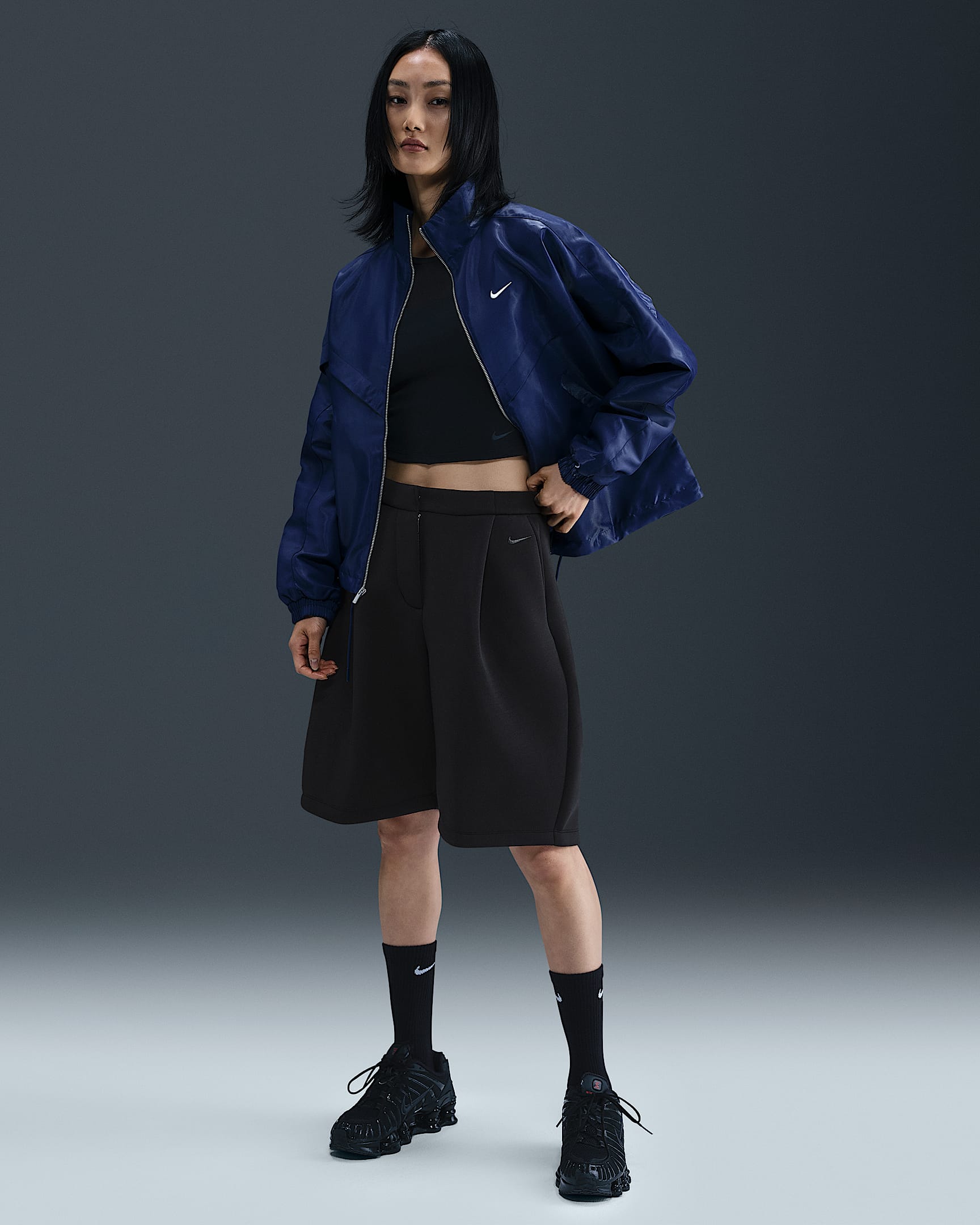 Nike Sportswear Modern Fleece 女子中腰宽松短裤 - 黑/煤黑