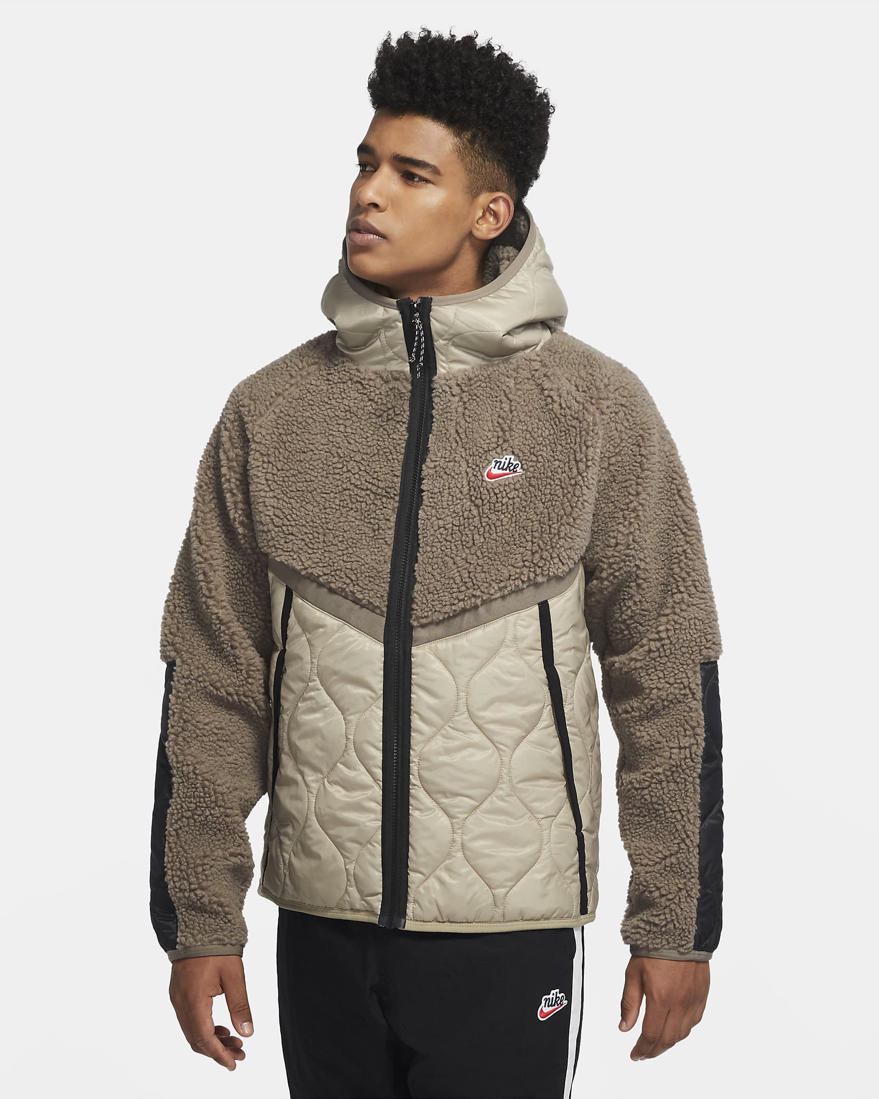 Nike Sportswear Heritage 男子仿羊羔绒棉服夹克 - 橄榄灰/神秘石灰/黑