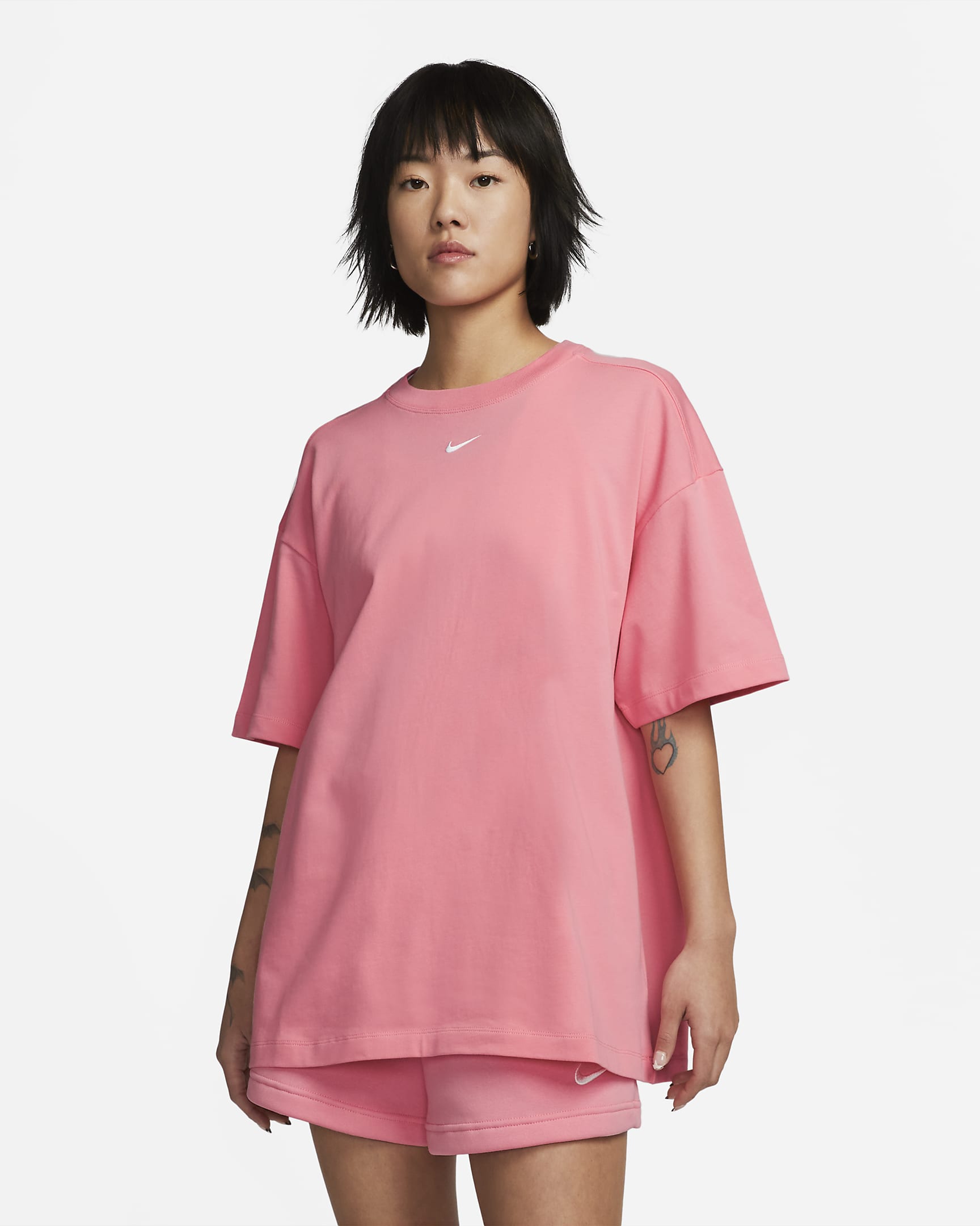 Nike Sportswear Essential 女子 Oversize 风短袖T恤 - 珊瑚粉红/白色