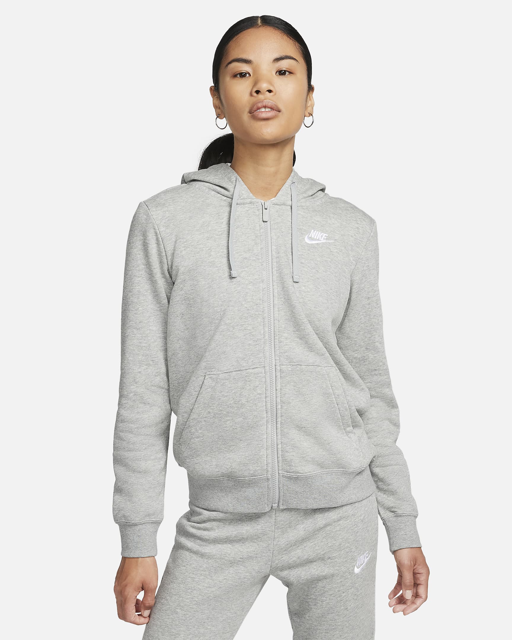 Nike Sportswear Club Fleece 女子全长拉链开襟薄绒连帽衫 - 调色暗灰/白色